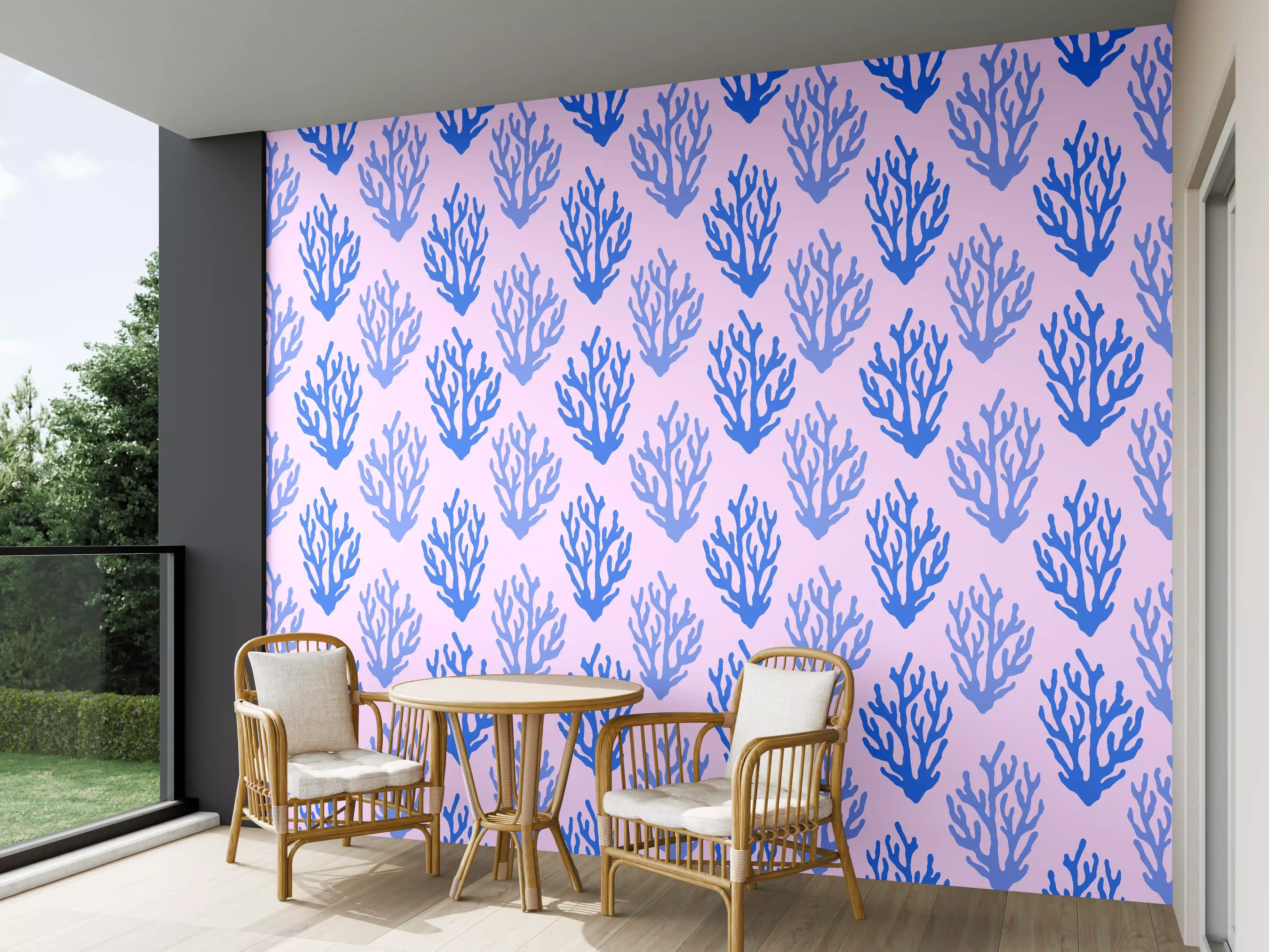 Wandverkleidung außen - Korallenmuster Blau-Rosa