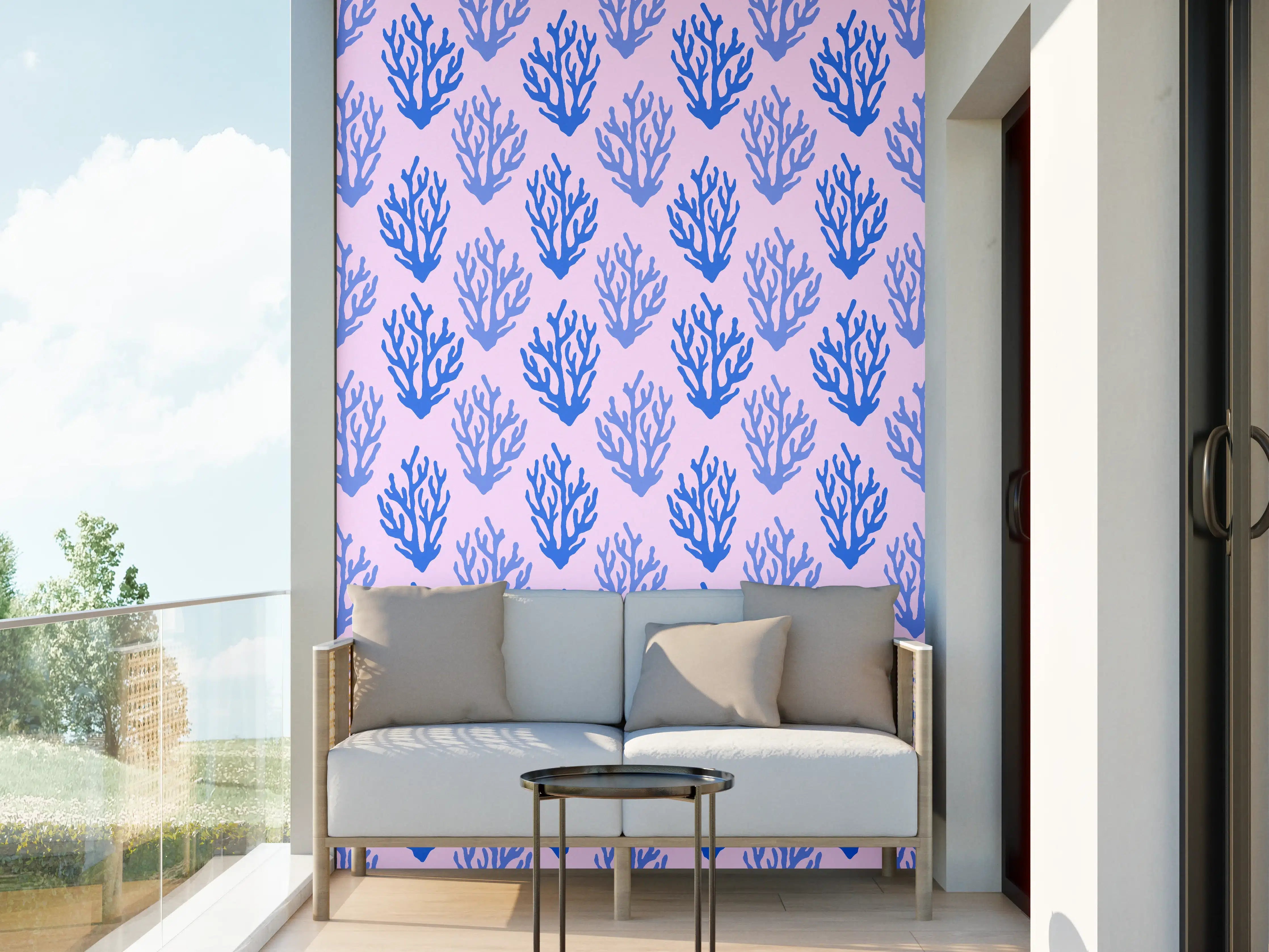 Wandverkleidung außen - Korallenmuster Blau-Rosa