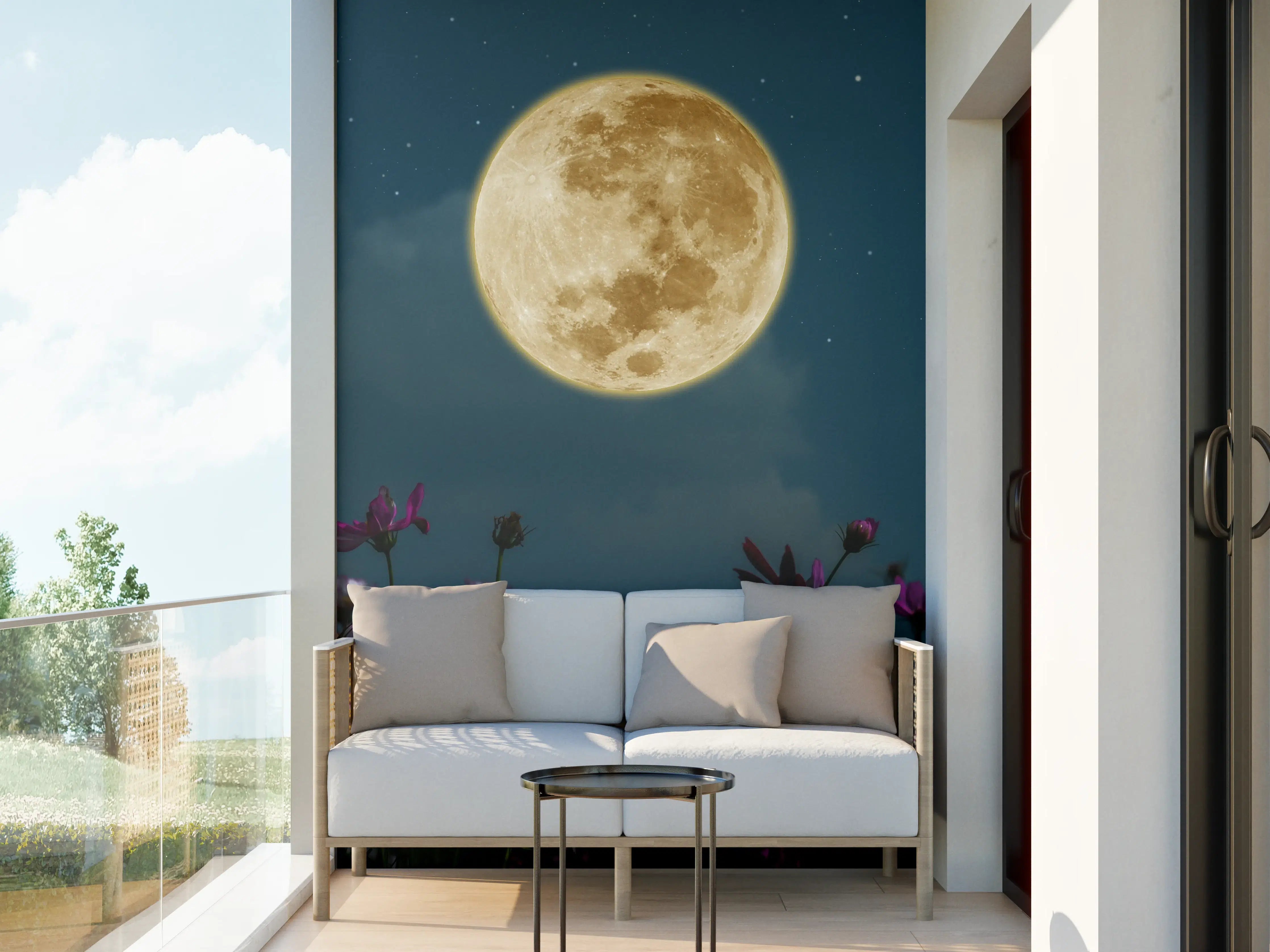 Wandverkleidung außen - Kosmosblüten bei Vollmond