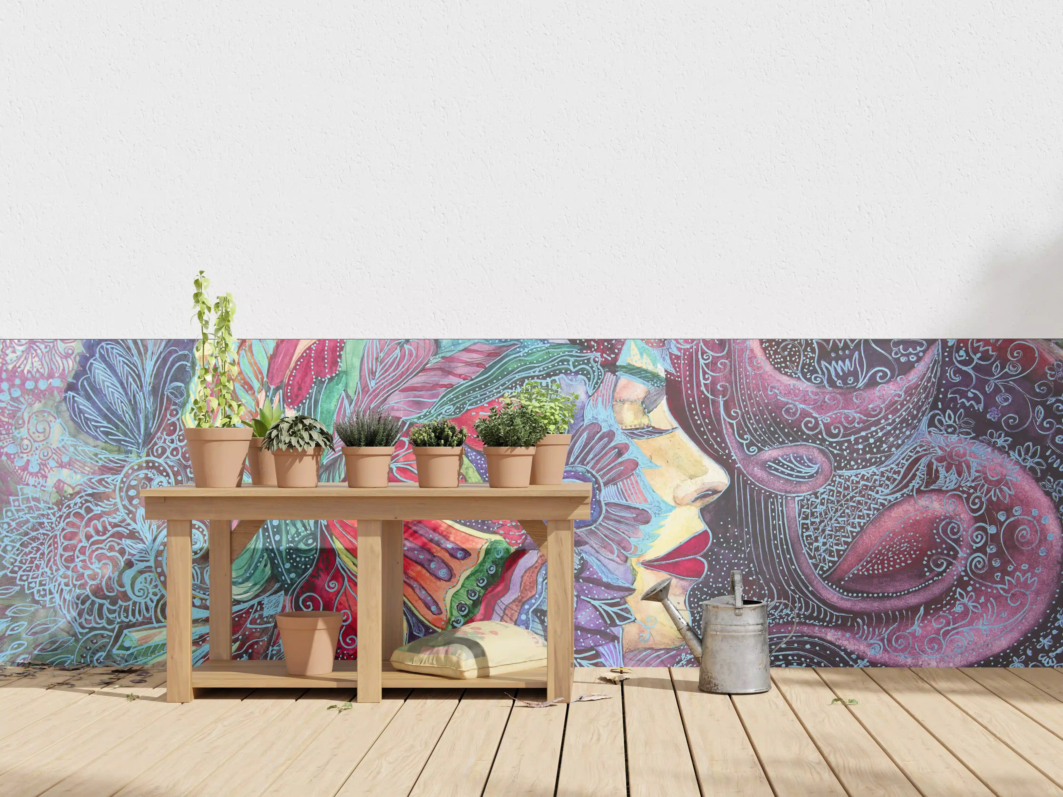 Wandverkleidung außen - Kreatives Aquarell einer Frau