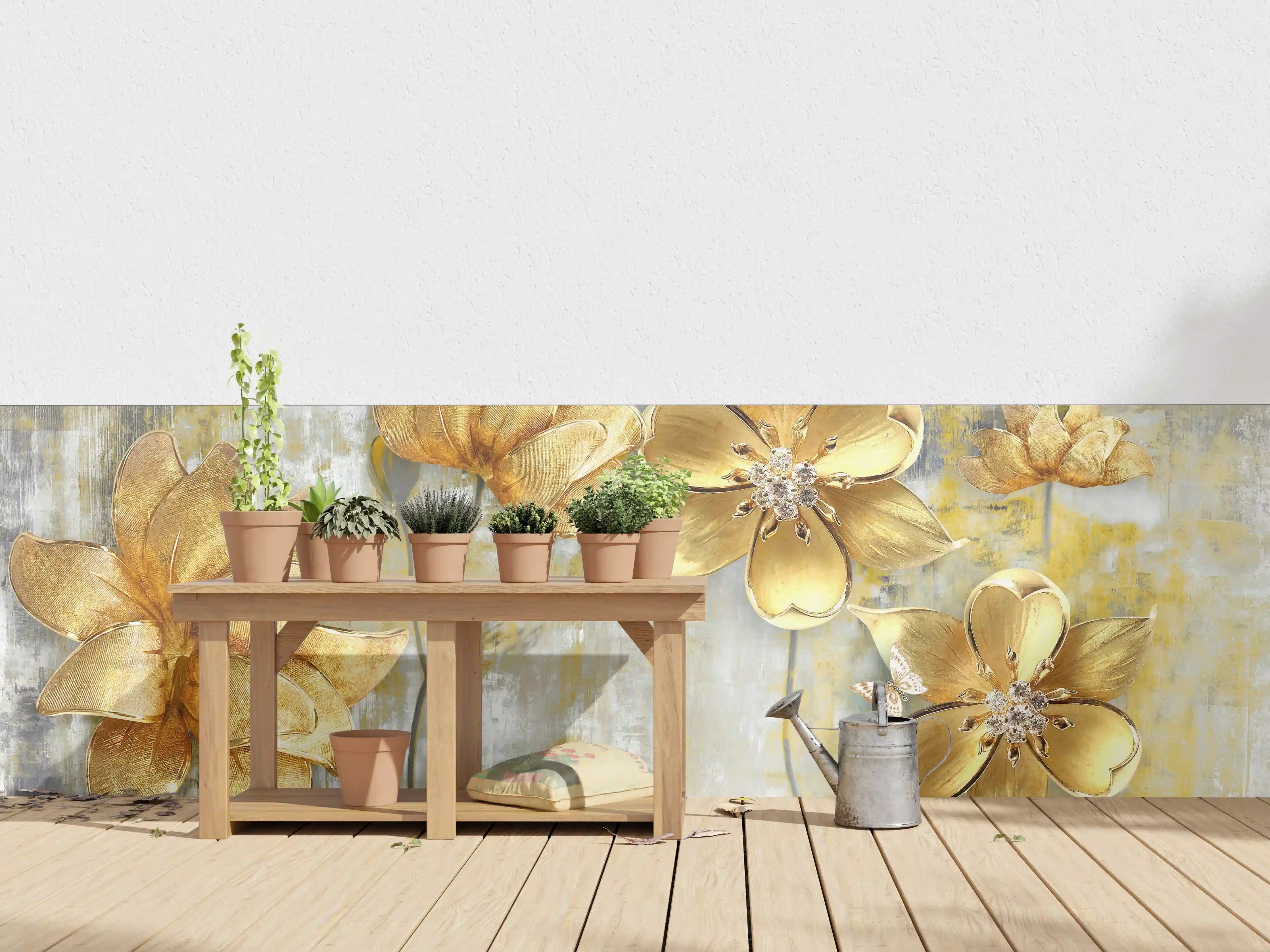 Wandverkleidung außen - Künstlerische Blattgold-Blumen