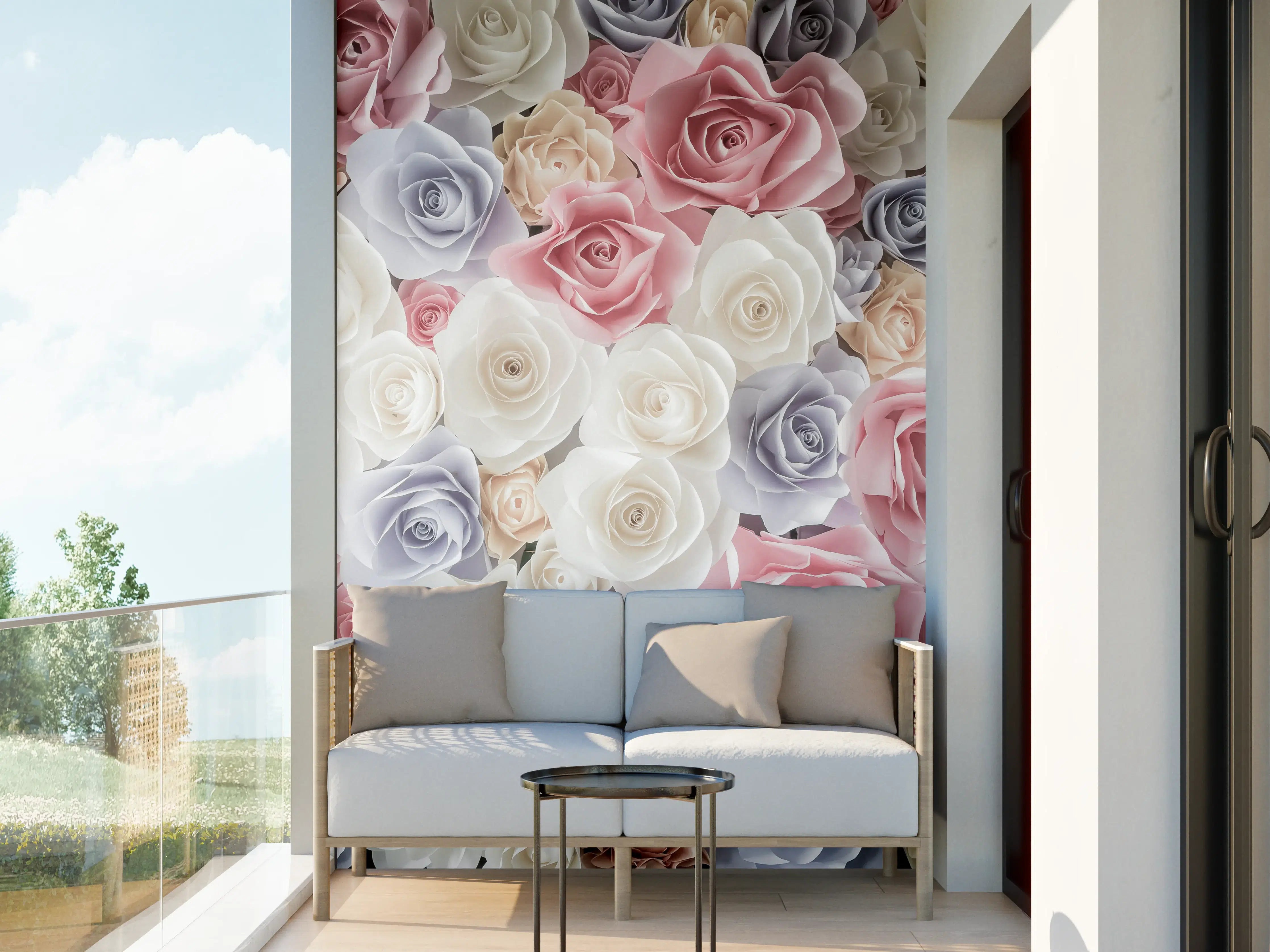 Wandverkleidung außen - Kulisse aus bunten Papierrosen