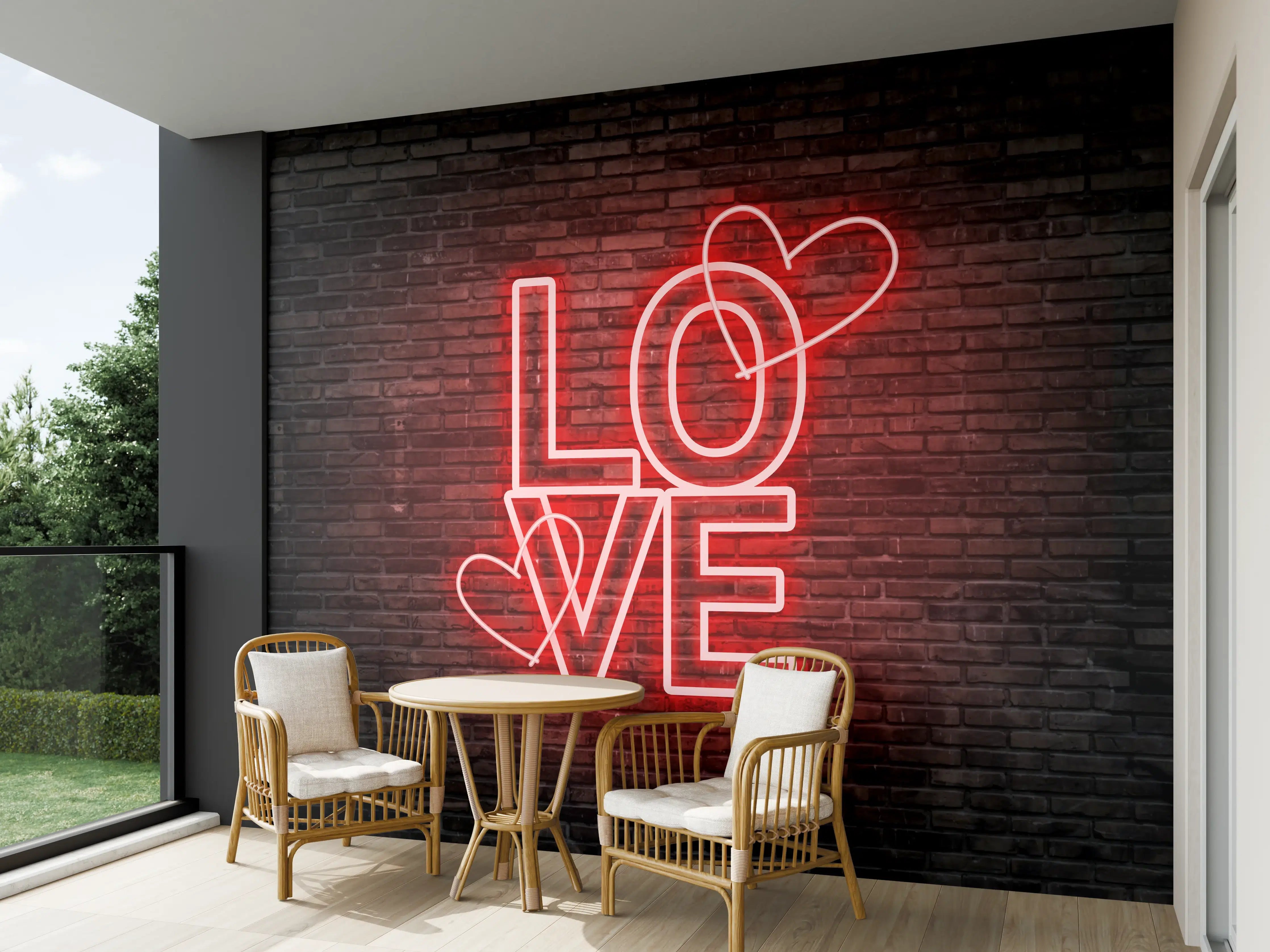 Wandverkleidung außen - LED Love Symbol an Steinmauer