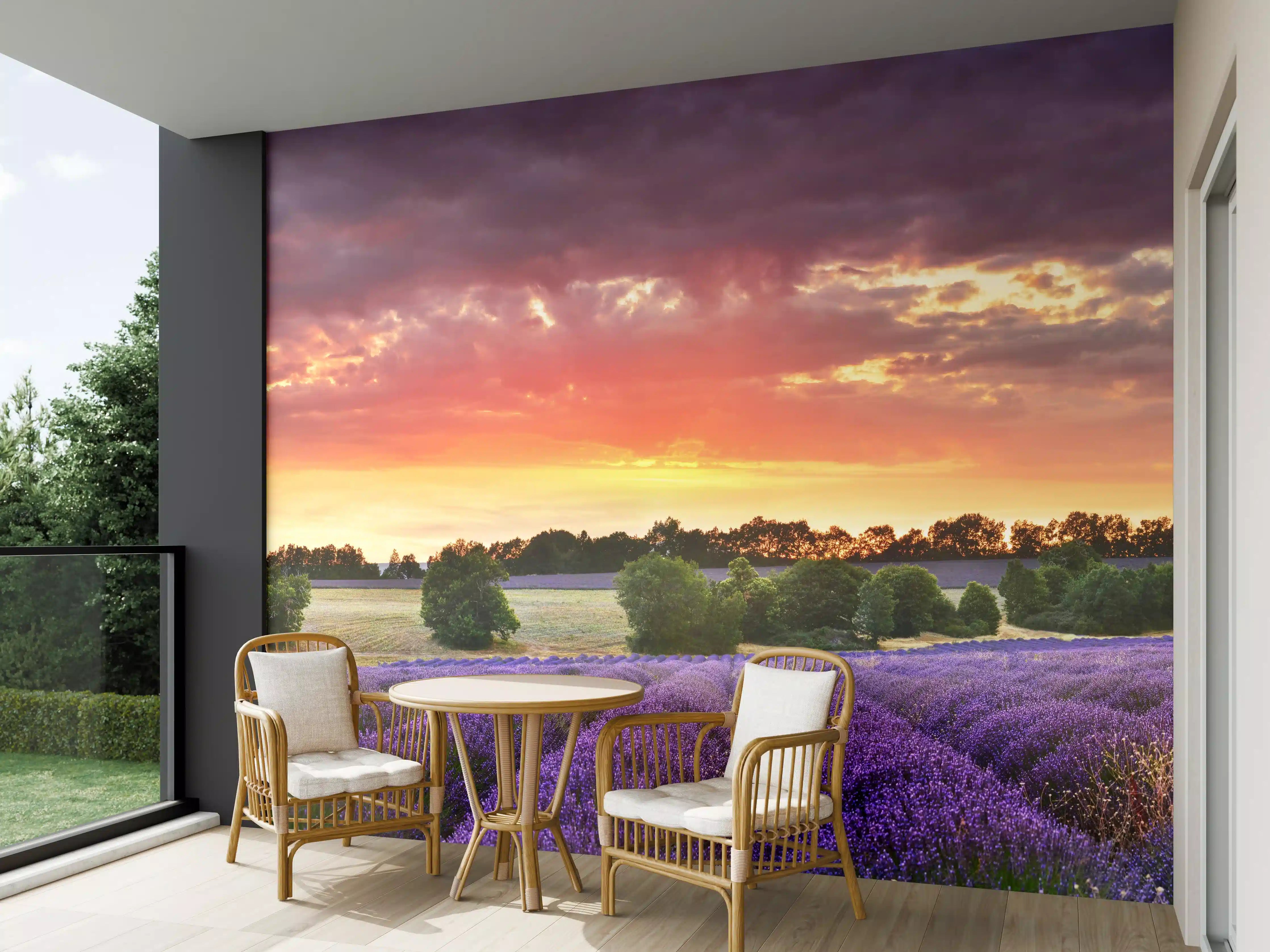 Wandverkleidung außen - Lavendelfeld bei Sonnenuntergang