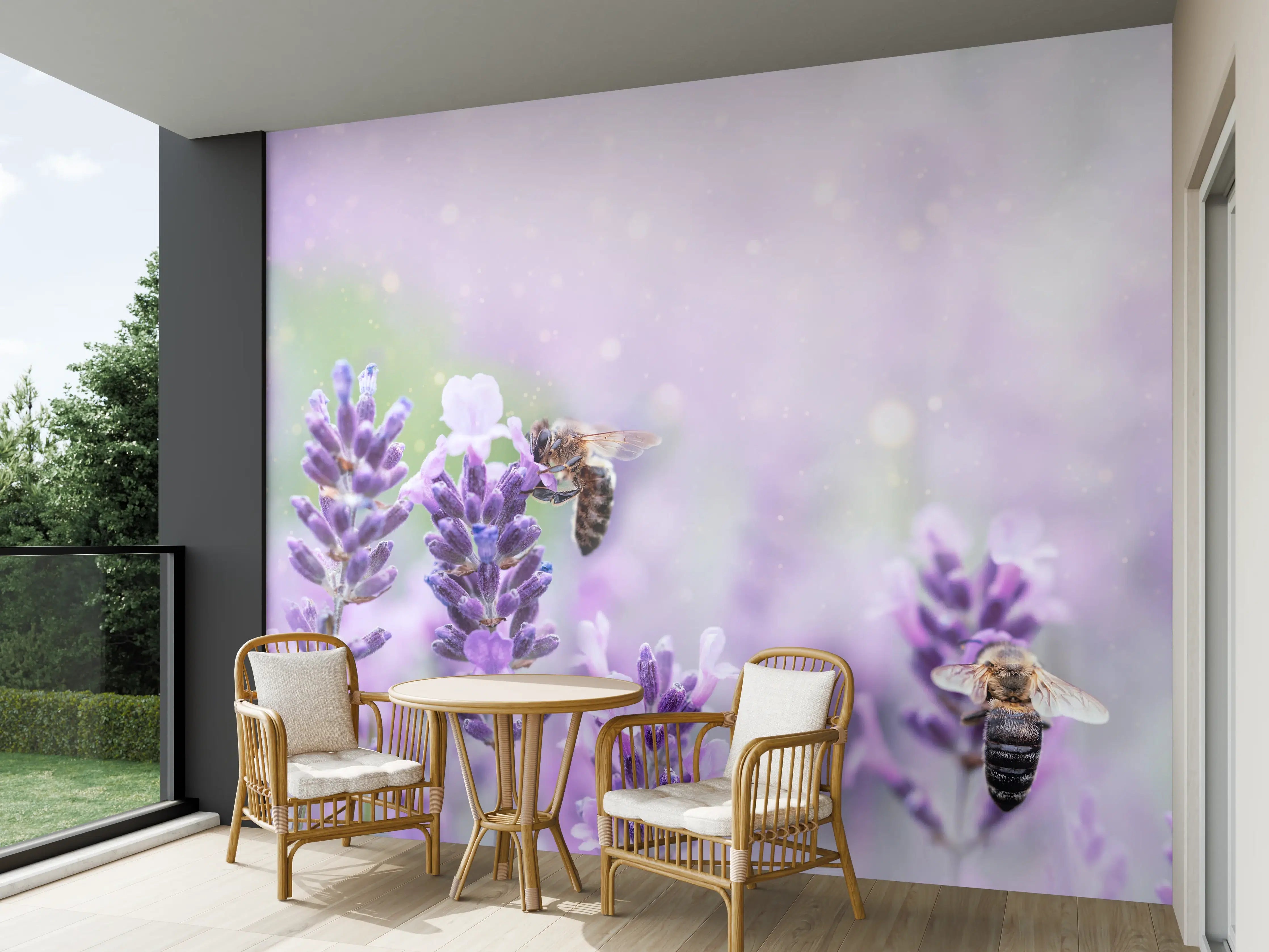 Wandverkleidung außen - Lavendelfeld mit Bienen