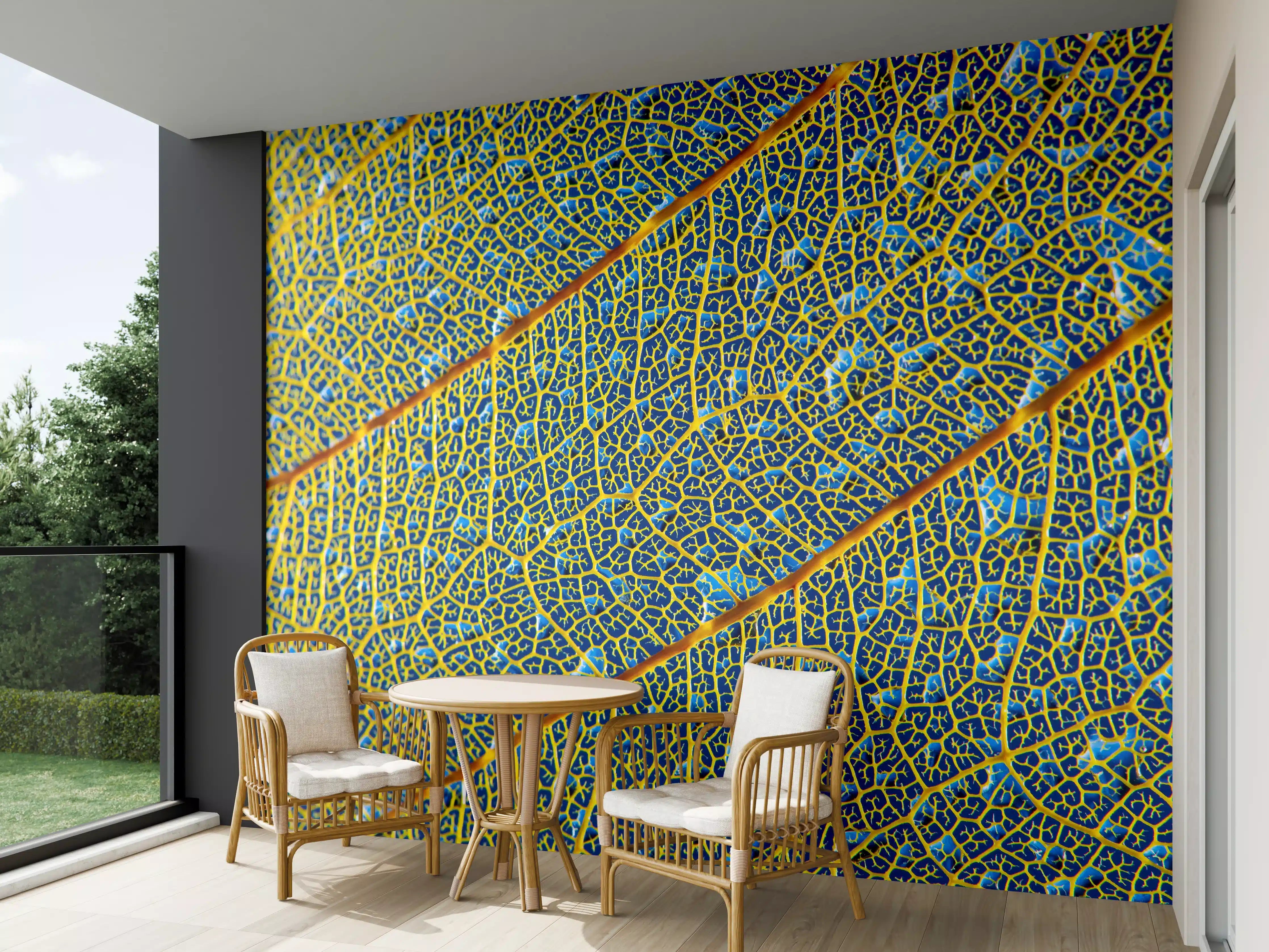 Wandverkleidung außen - Leuchtend Gelbes Blattadern Makro