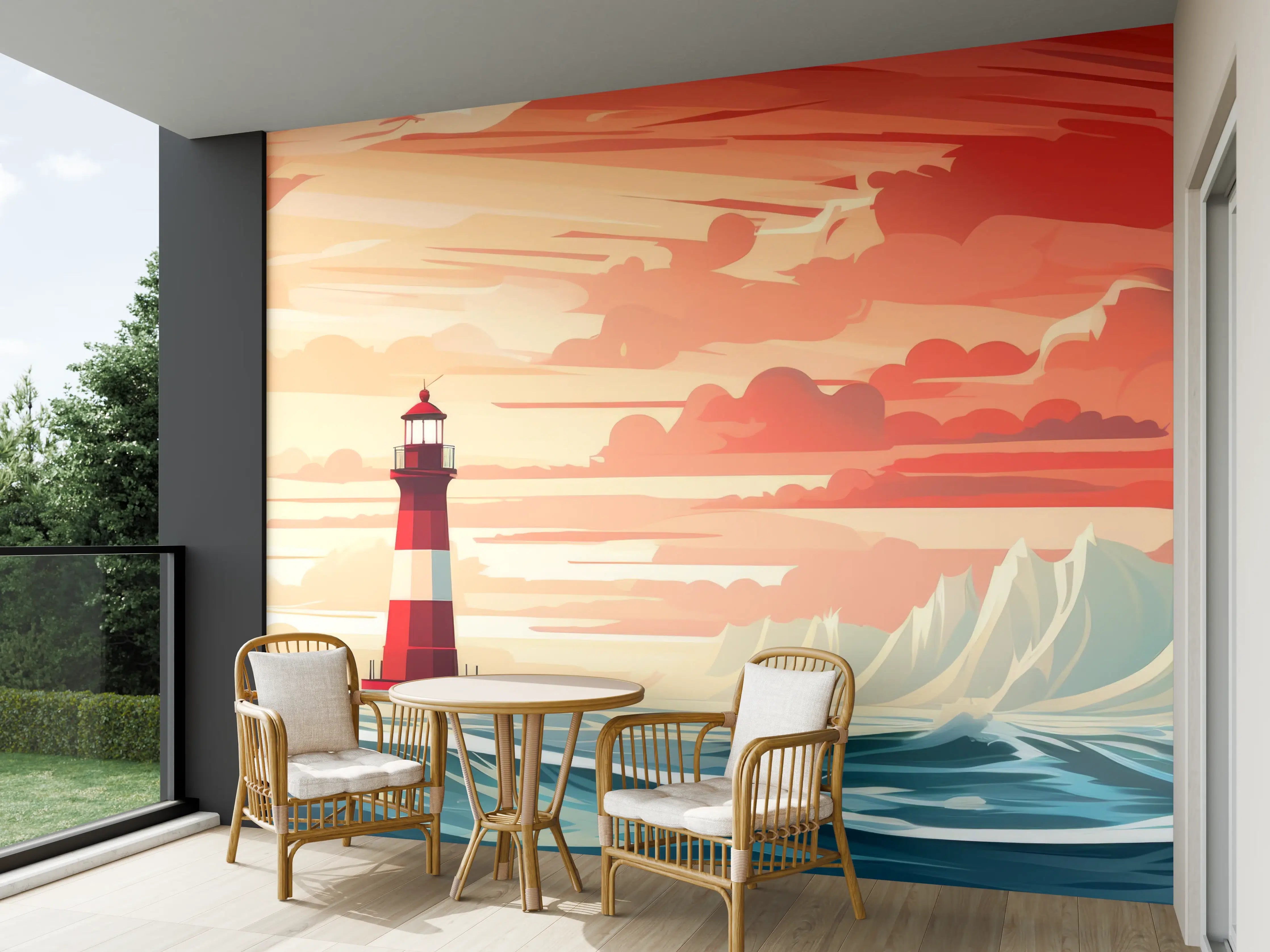 Wandverkleidung außen - Leuchtturm am Sonnenuntergang