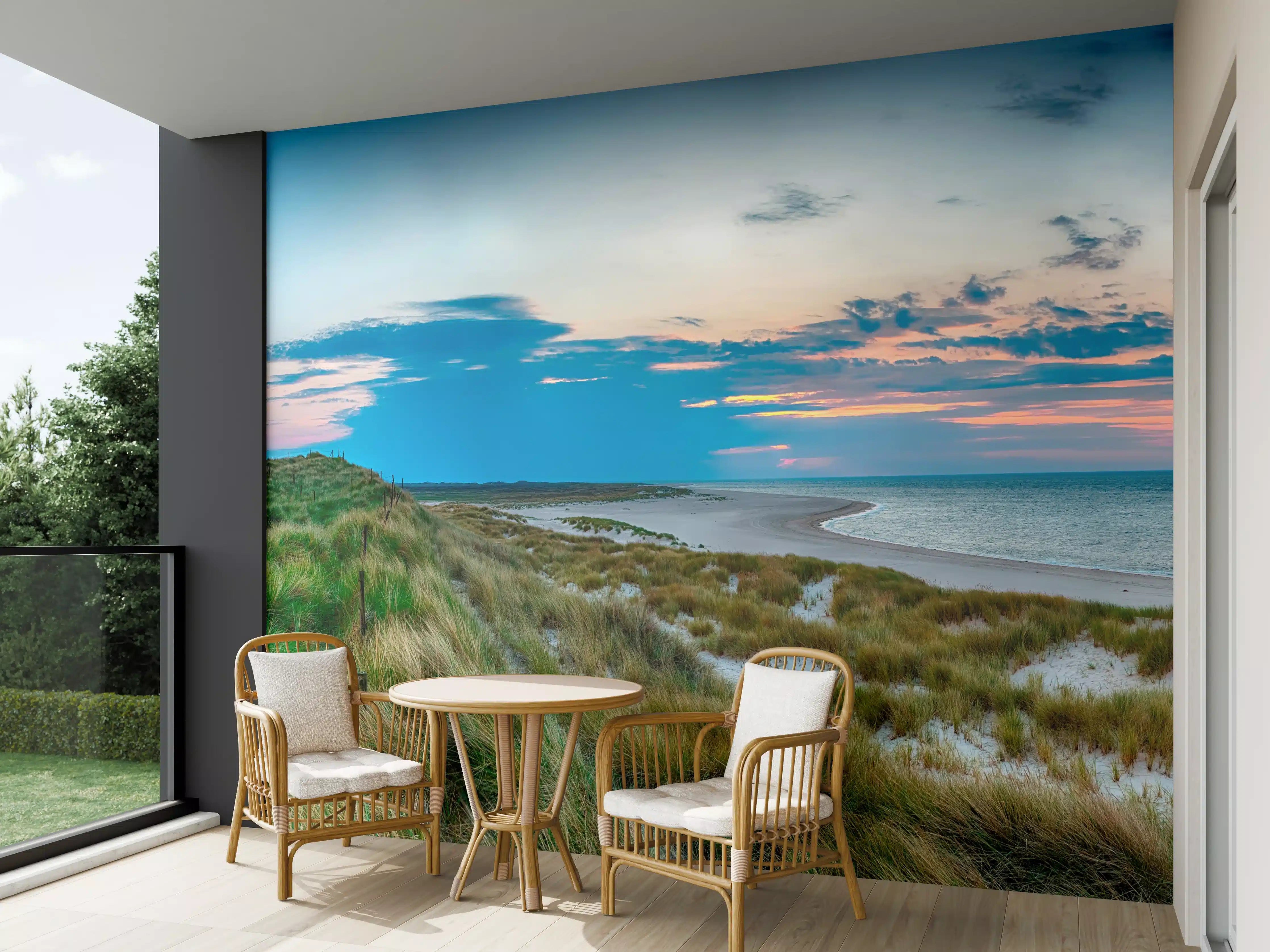 Wandverkleidung außen - Leuchtturm am Strand bei Sonnenuntergang
