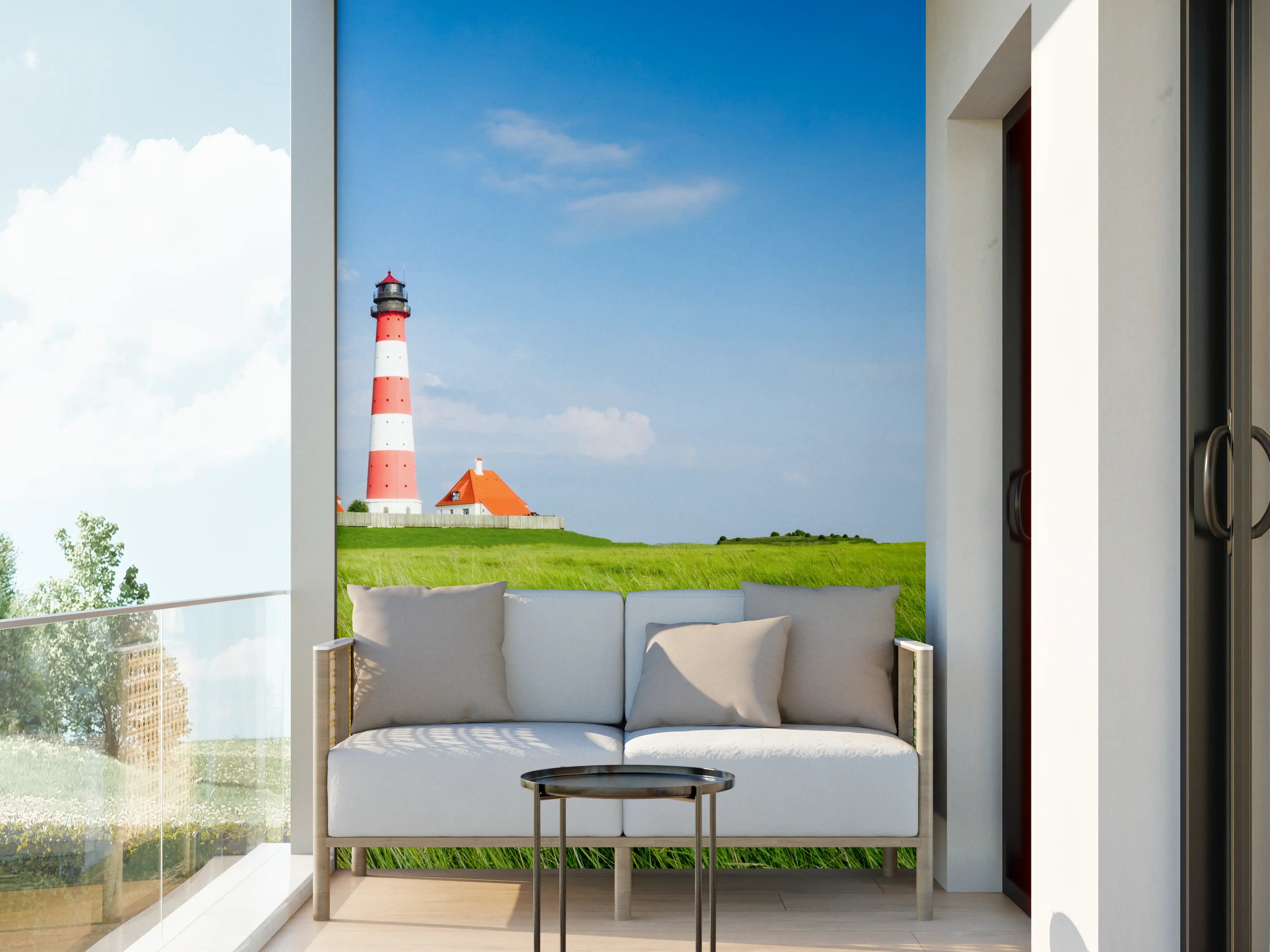 Wandverkleidung außen - Leuchtturm in der grünen Landschaft