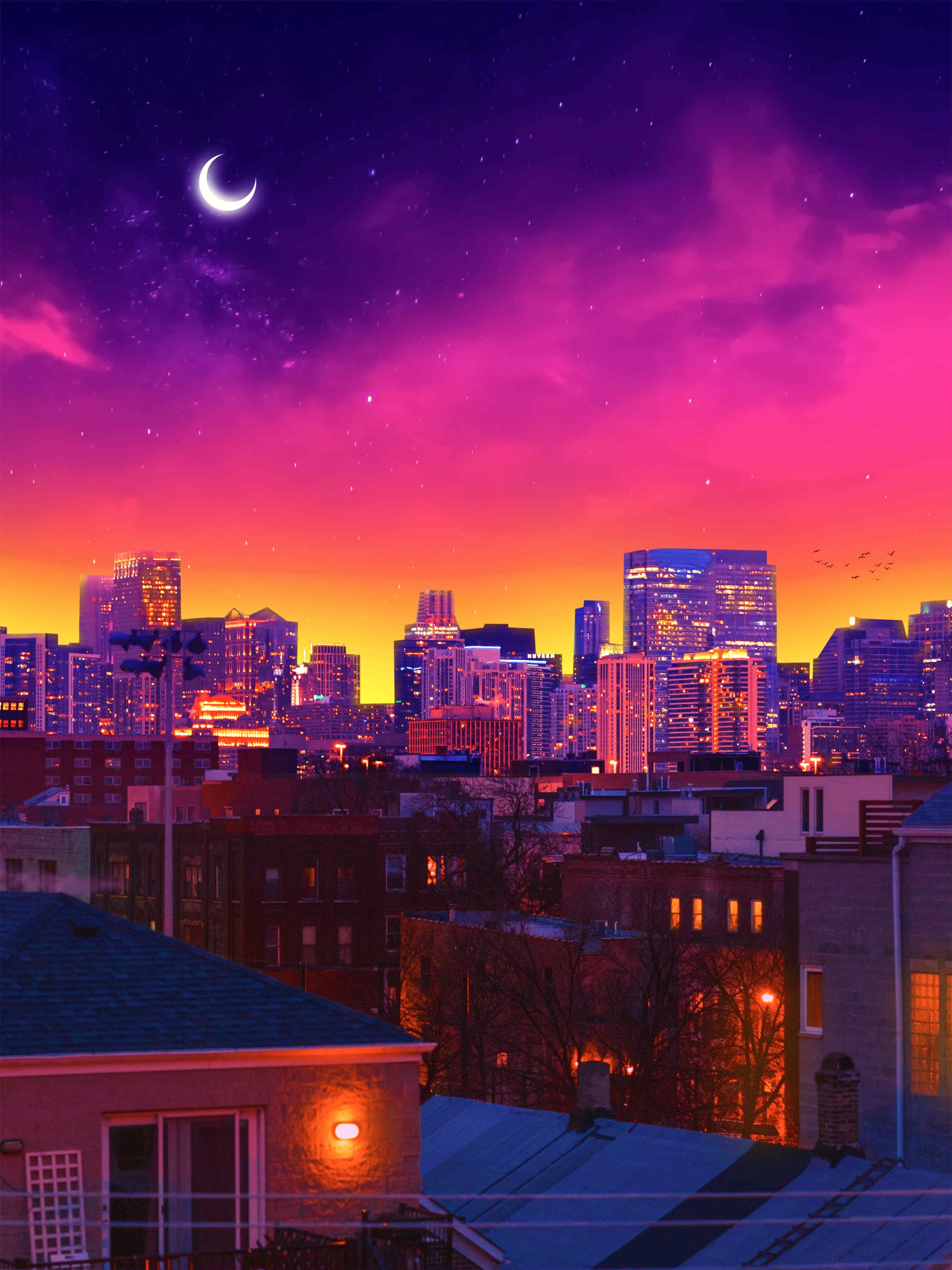 Wandverkleidung außen-Lila-Himmel Chicago Nacht