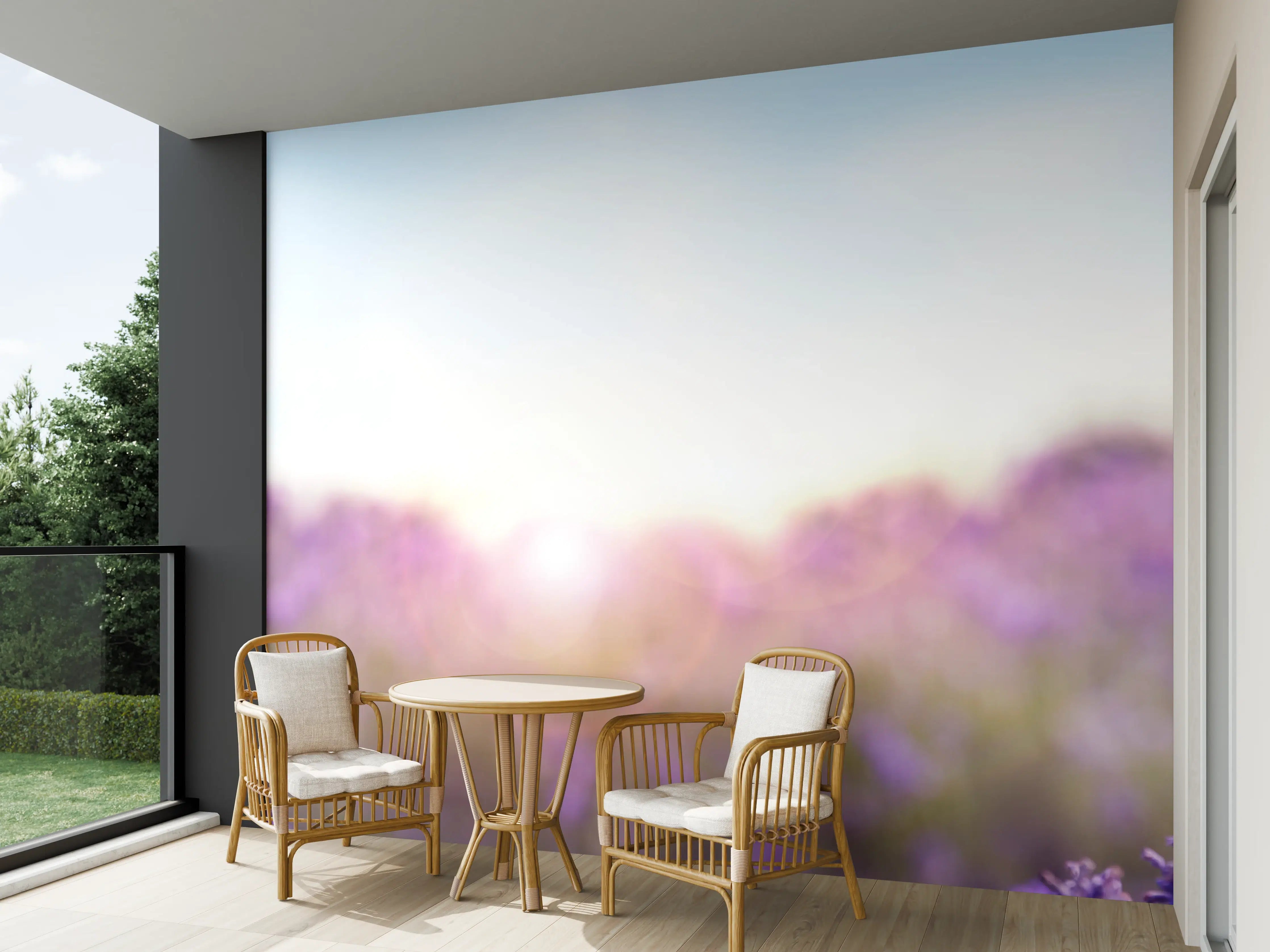 Wandverkleidung außen - Lila Lavendelfeld im Morgenlicht