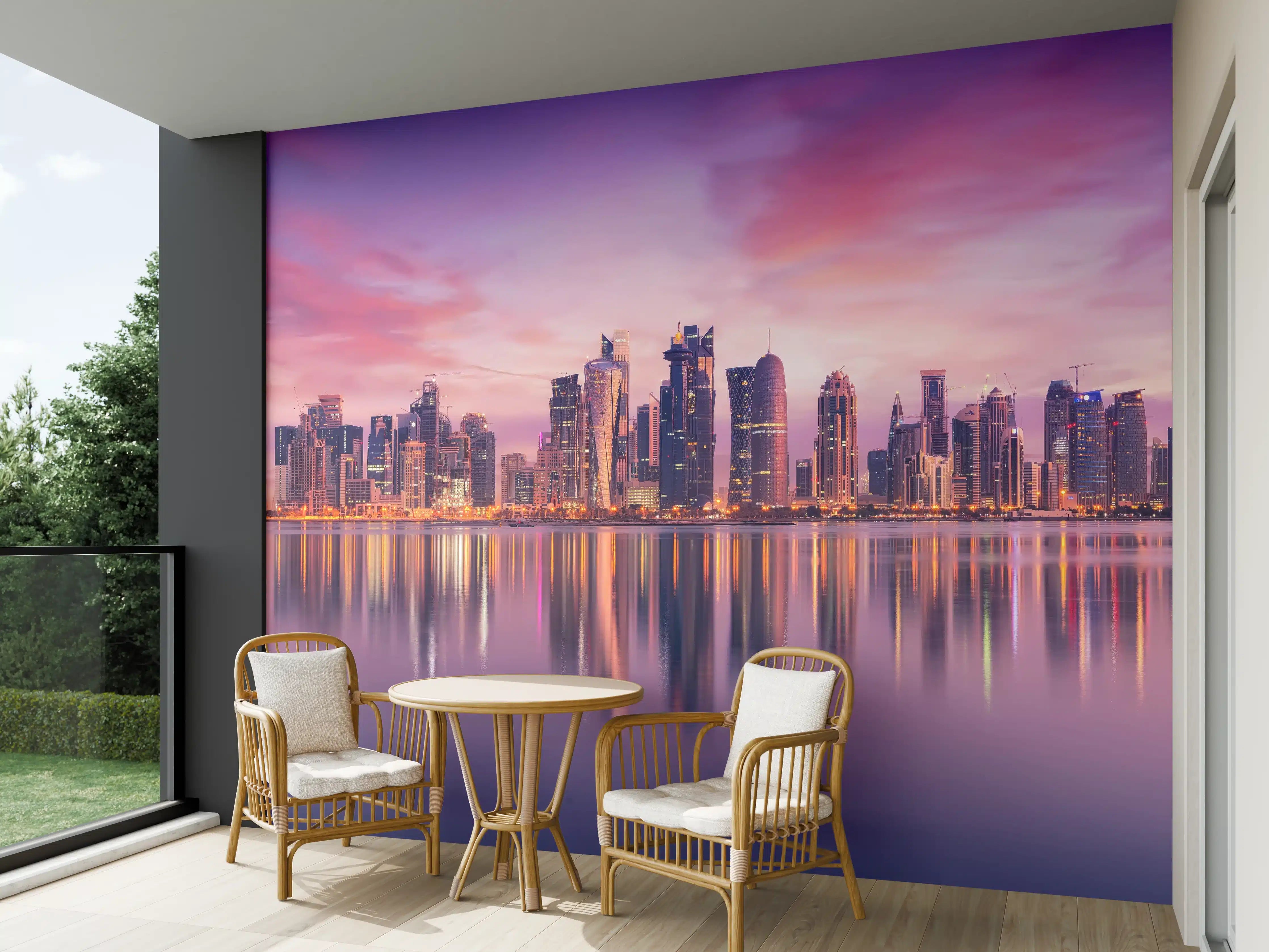 Wandverkleidung außen - Lila-Pink Skyline Panorama