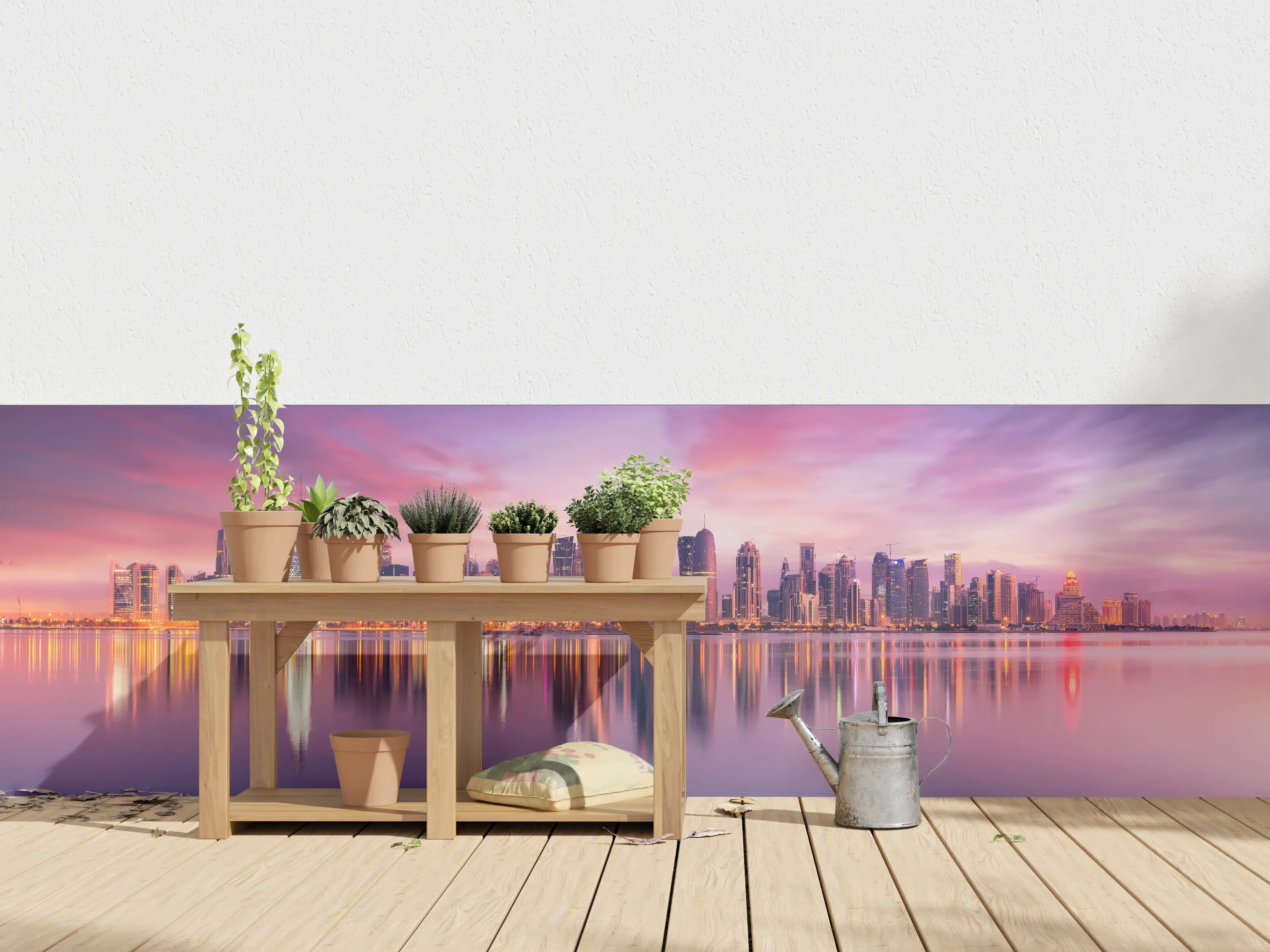 Wandverkleidung außen - Lila-Pink Skyline Panorama