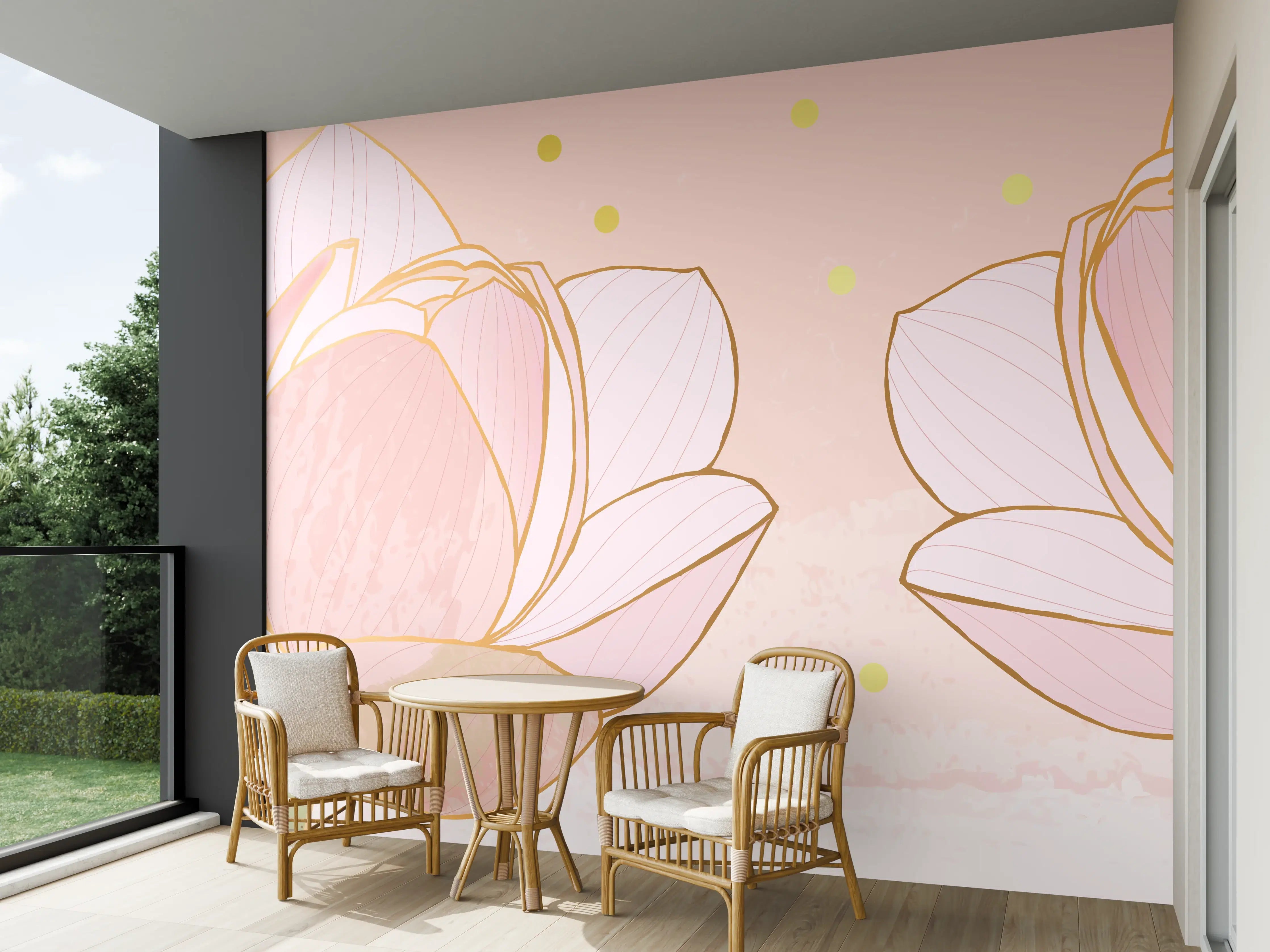 Wandverkleidung außen - Lotusblüte Rosa Gold Akzente