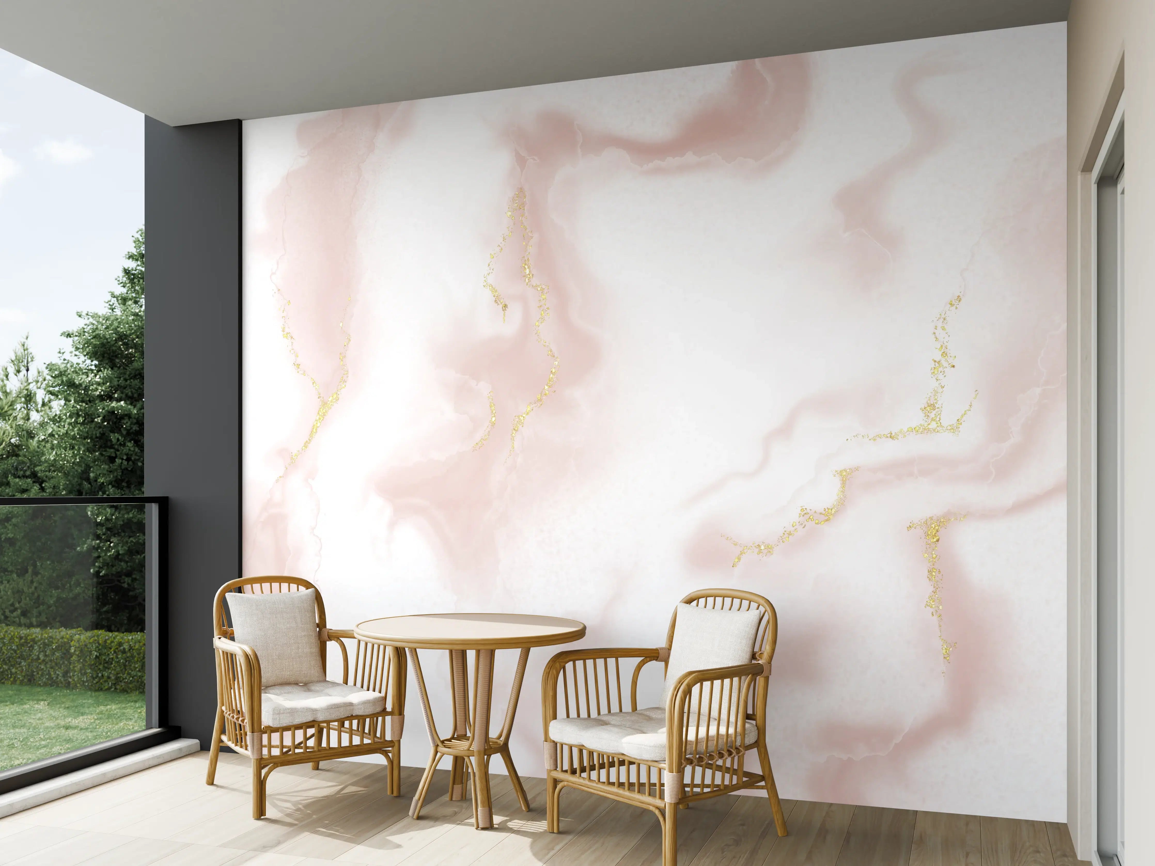 Wandverkleidung außen - Luxuriöse rosa Marmor-Textur mit Goldakzenten
