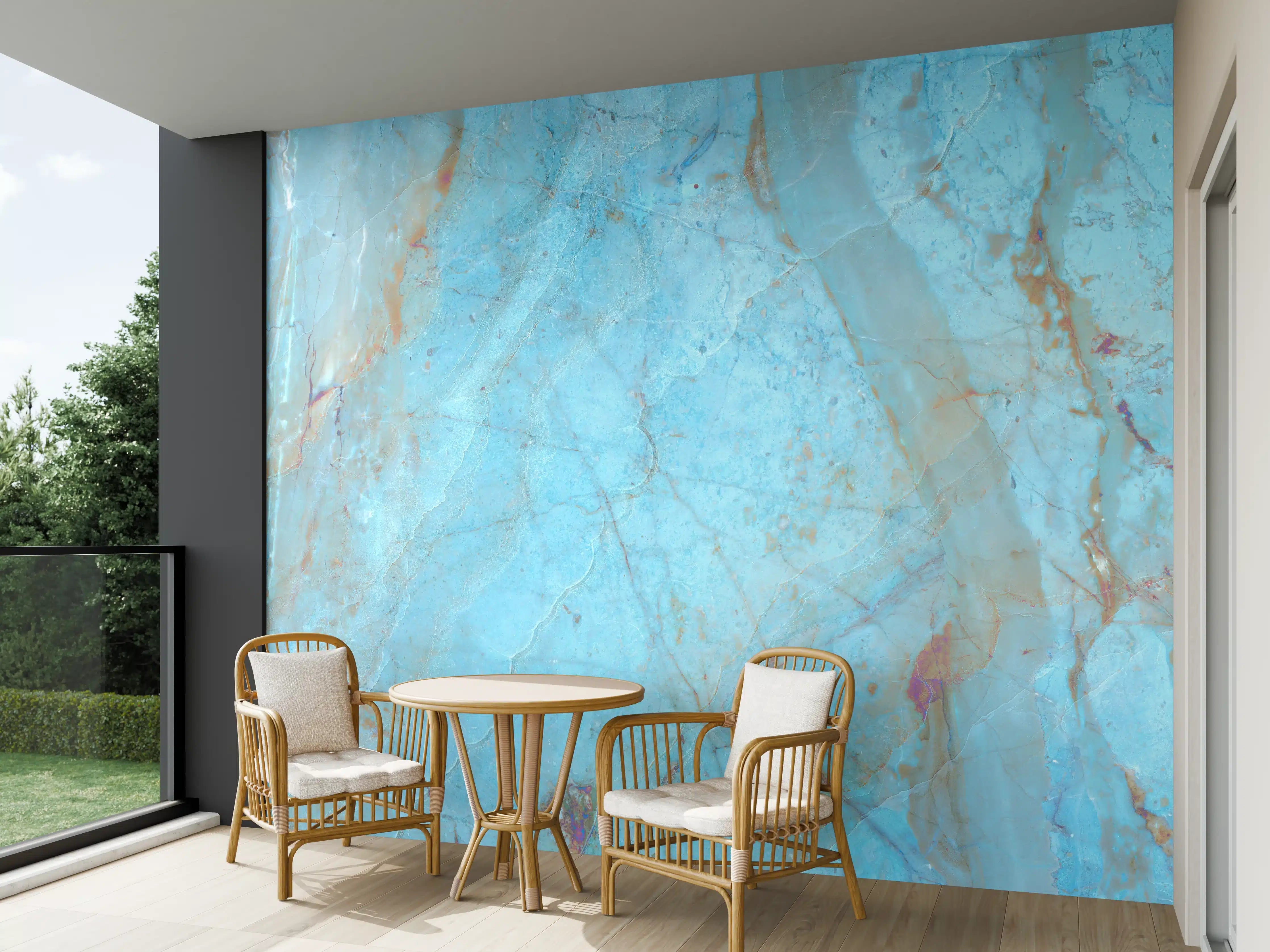 Wandverkleidung außen - Luxuriöser Onyxmarmor in Aqua Tone