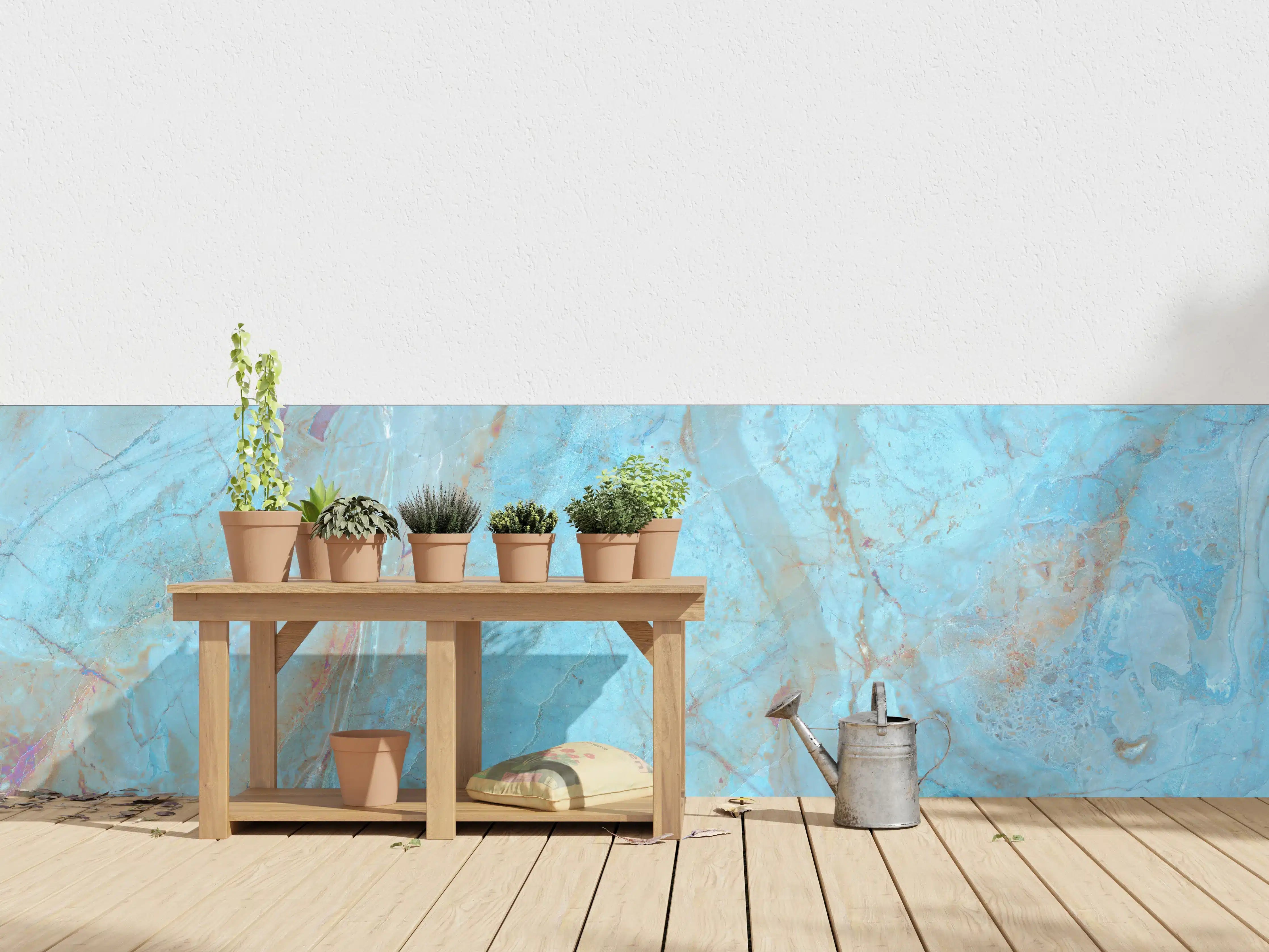 Wandverkleidung außen - Luxuriöser Onyxmarmor in Aqua Tone