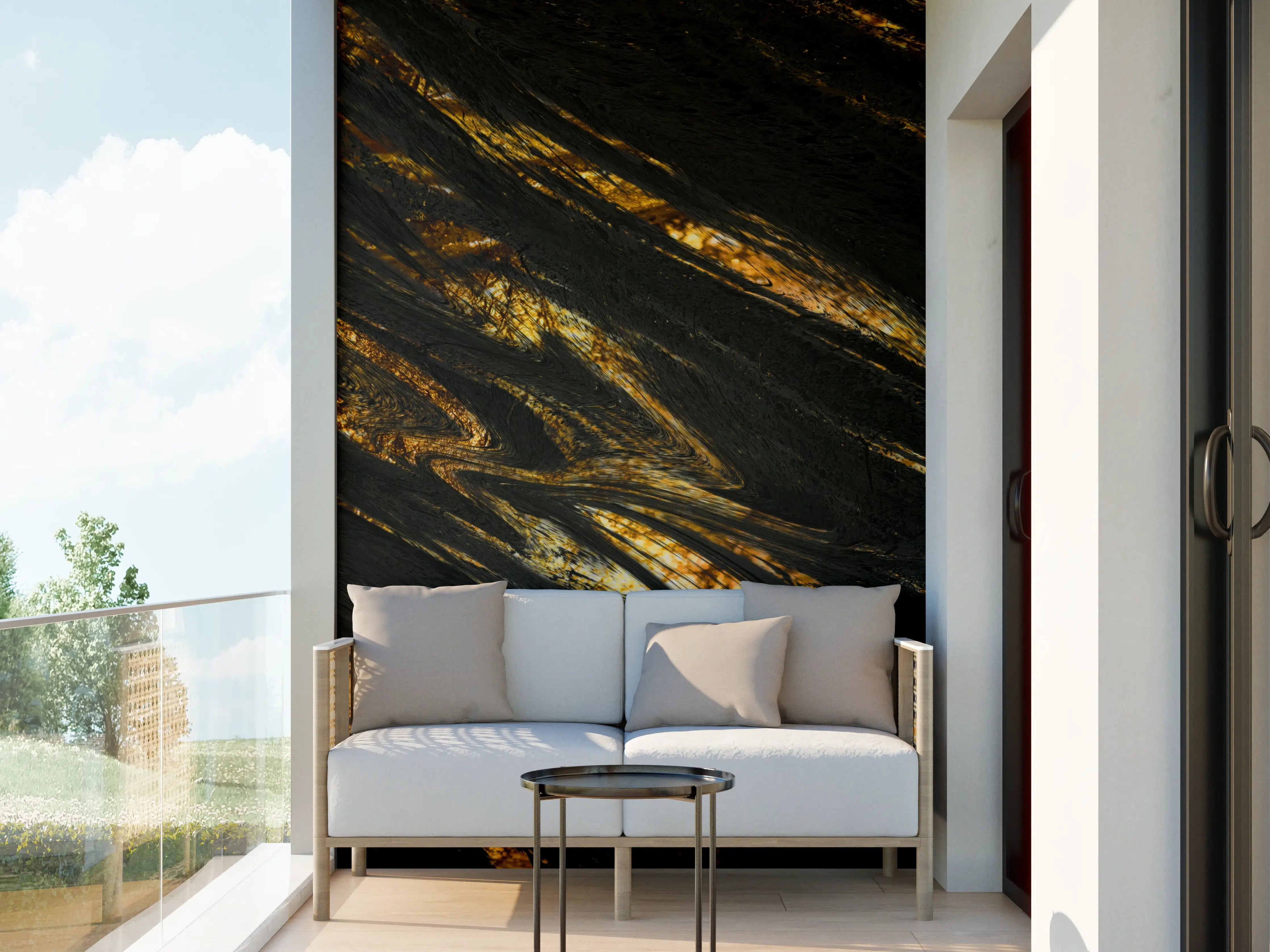 Wandverkleidung außen - Luxus Gold Marmor-Holz Textur