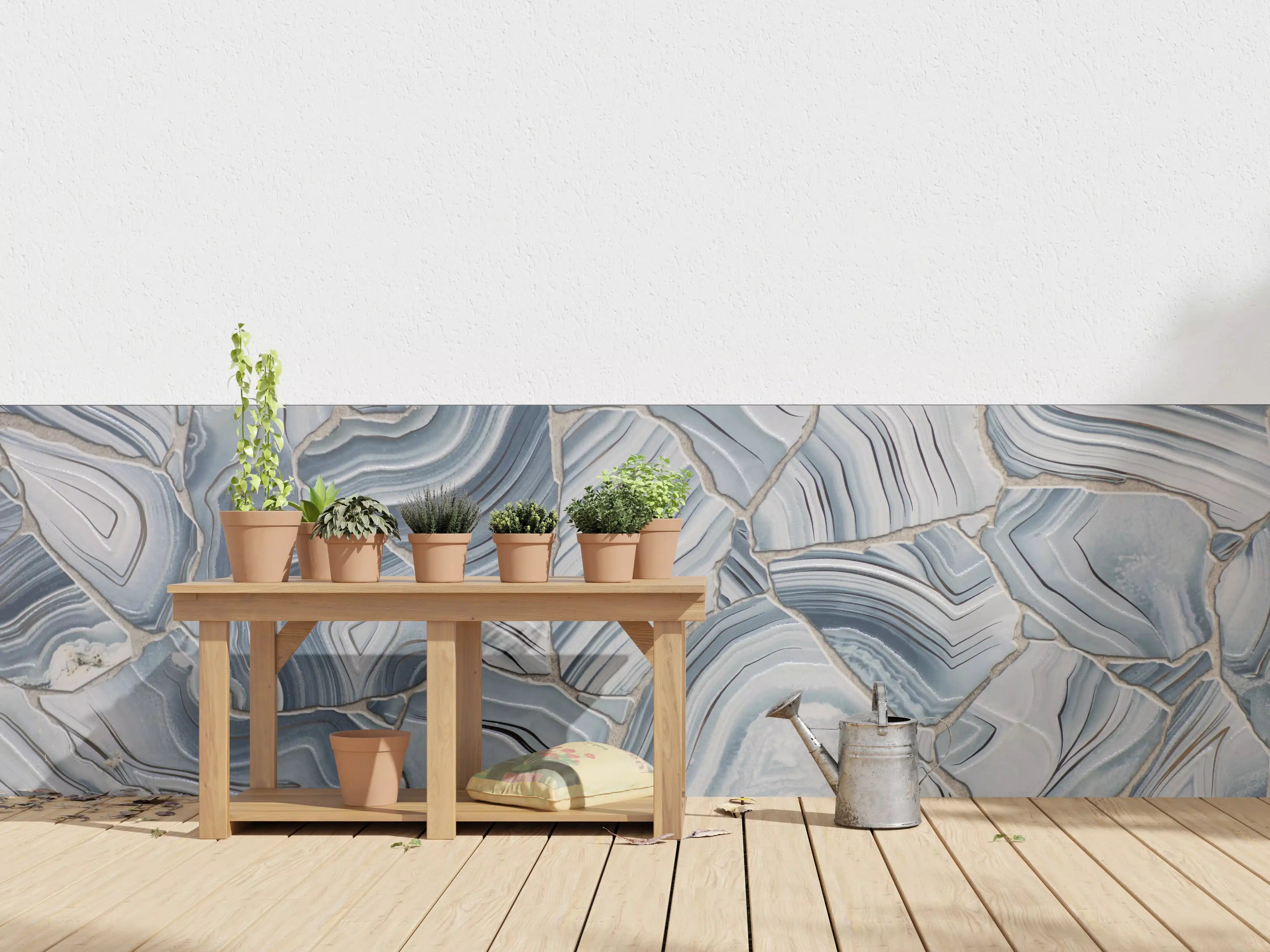 Wandverkleidung außen - Luxus-Marmor-Grafik in Blau- und Grautönen