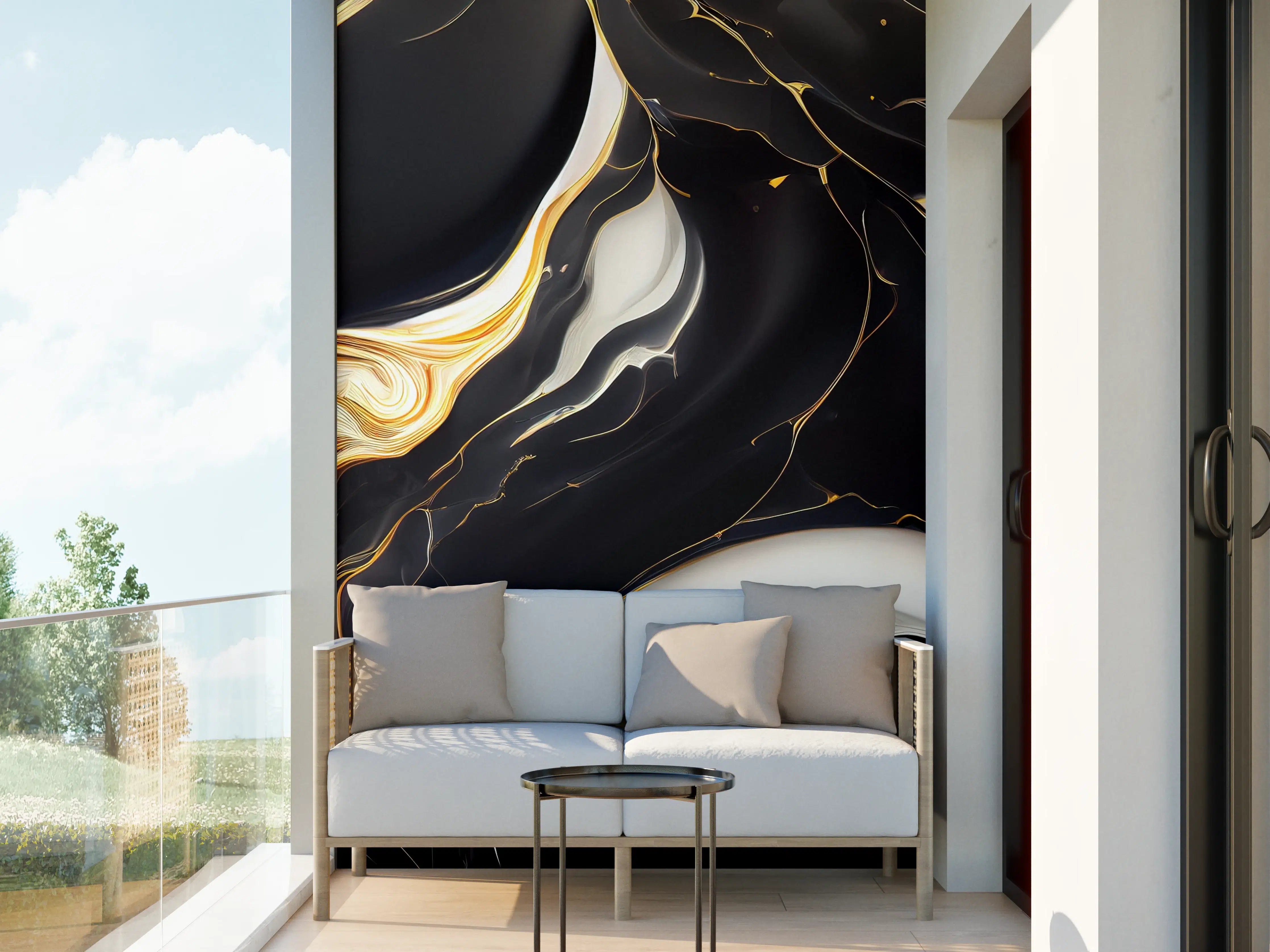 Wandverkleidung außen - Luxus-Weiße und Schwarze Marmor-Textur mit Goldakzenten