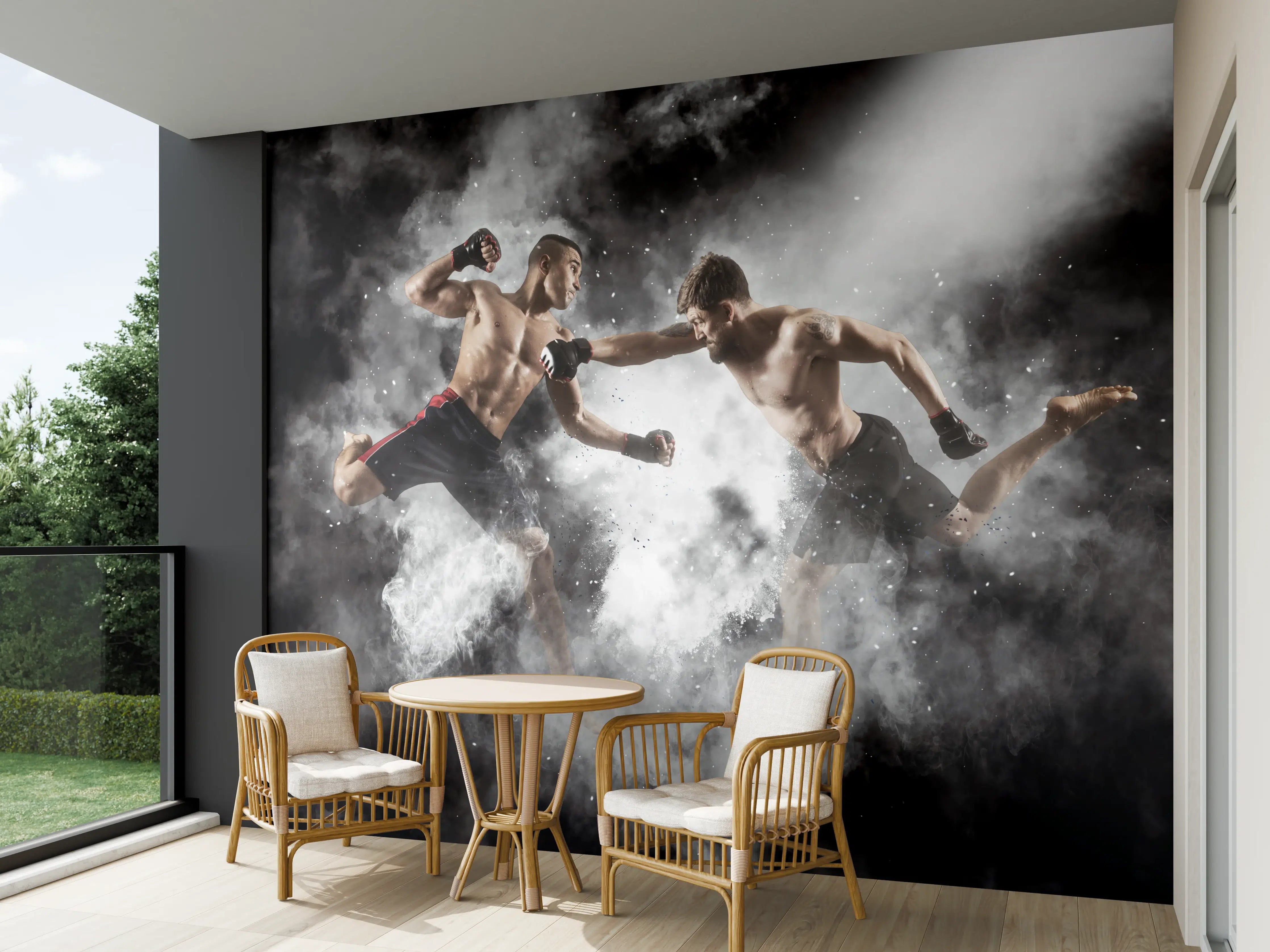 Wandverkleidung außen - MMA-Boxer im Kampf
