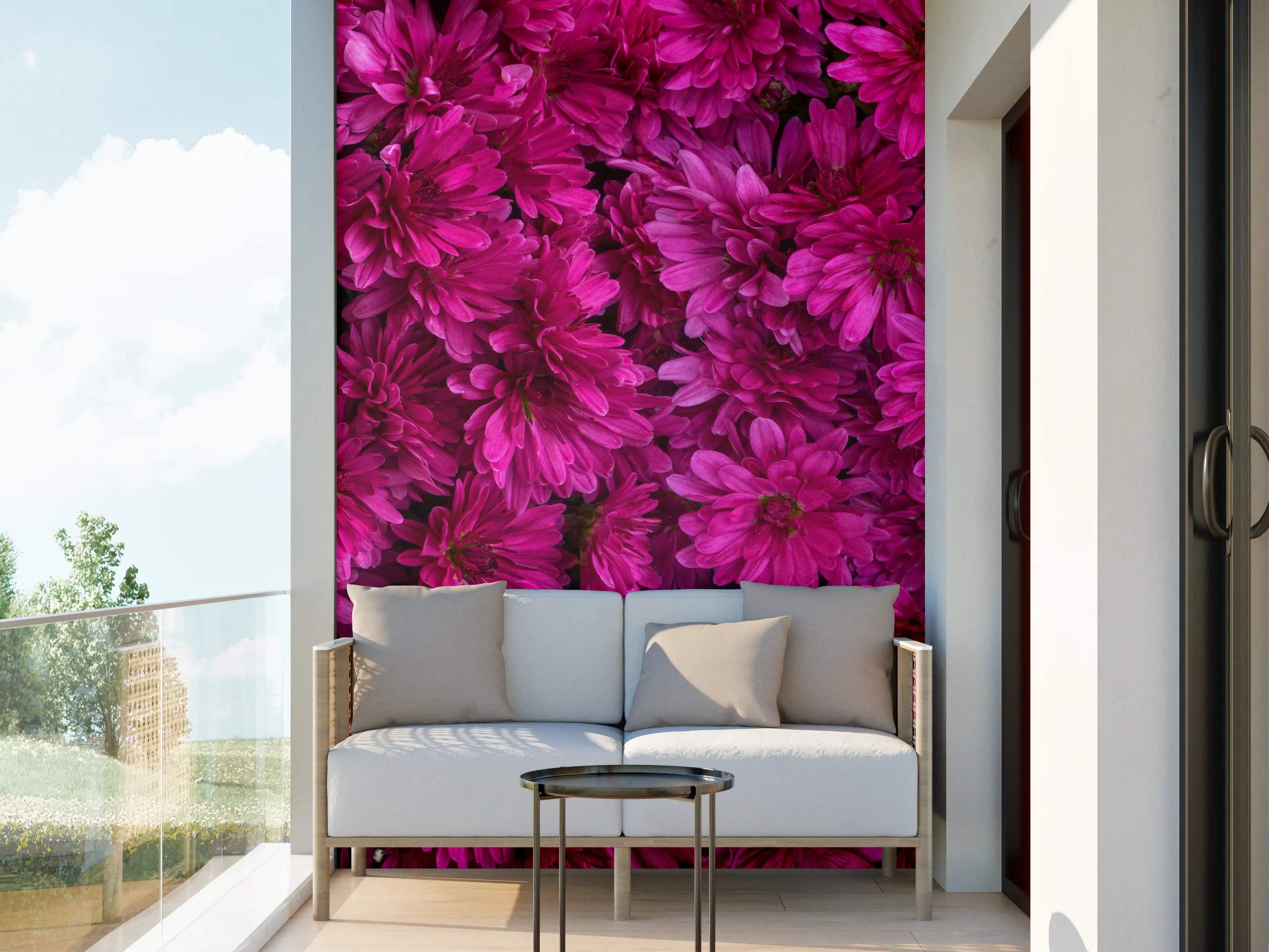 Wandverkleidung außen - Magenta Blüten von Chrysanthemen
