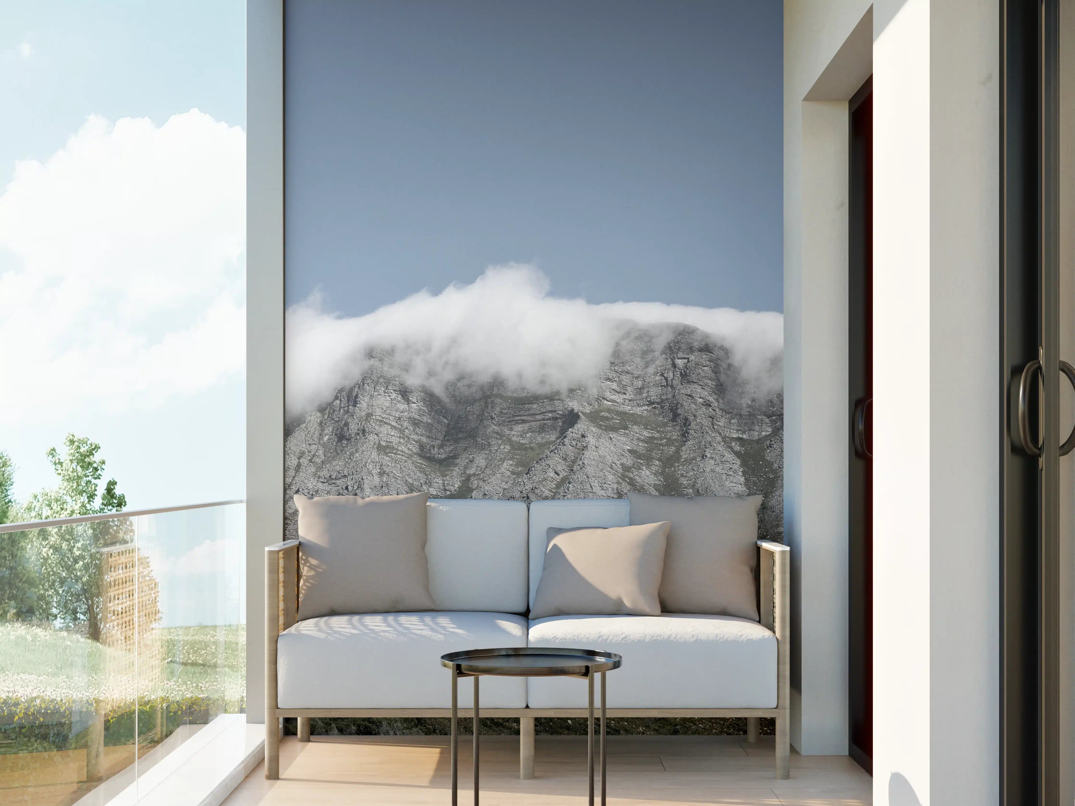 Wandverkleidung außen - Majestätische Bergspitzen im Nebel