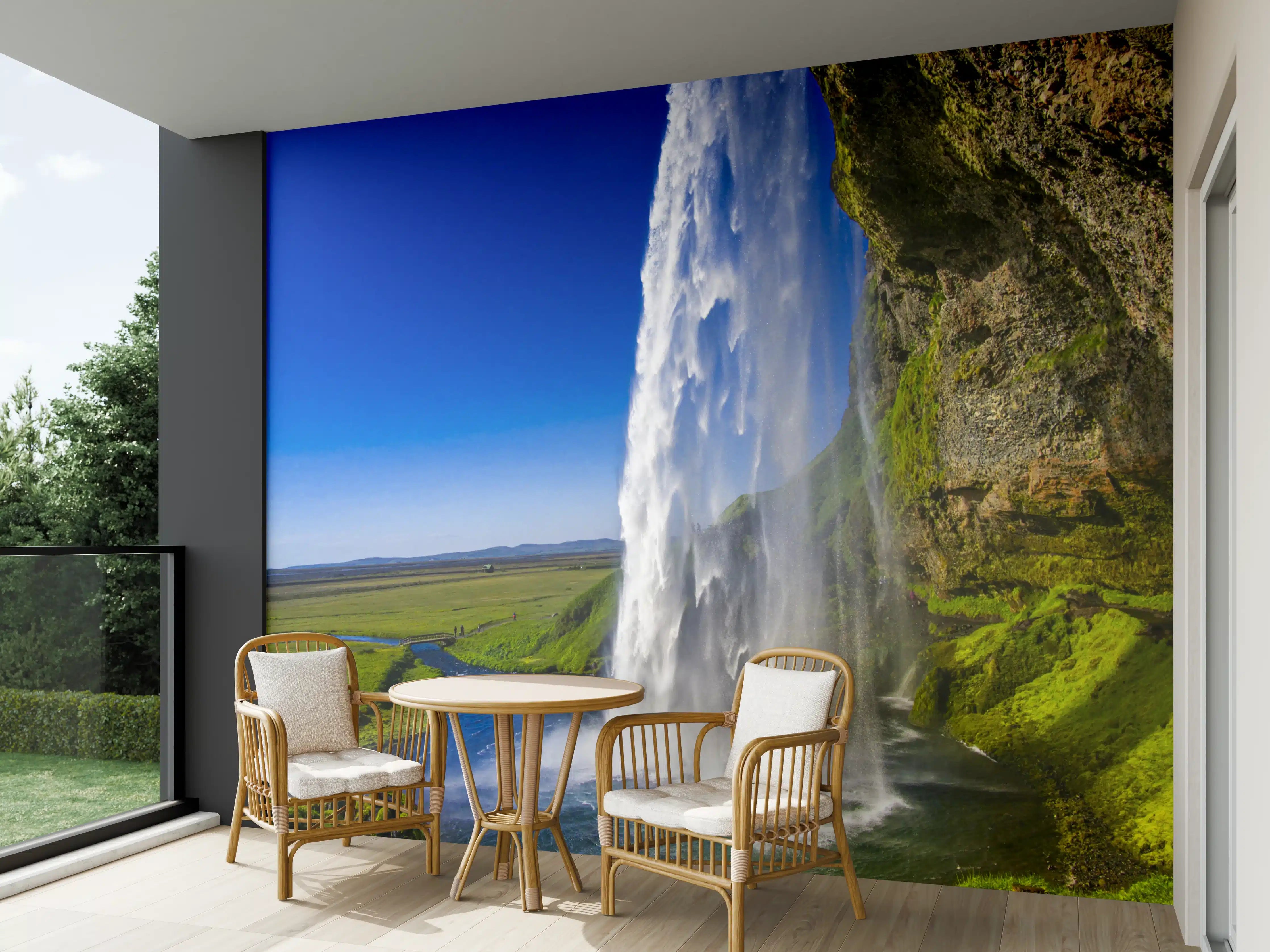 Wandverkleidung außen - Majestätischer Wasserfall in grüner Naturlandschaft