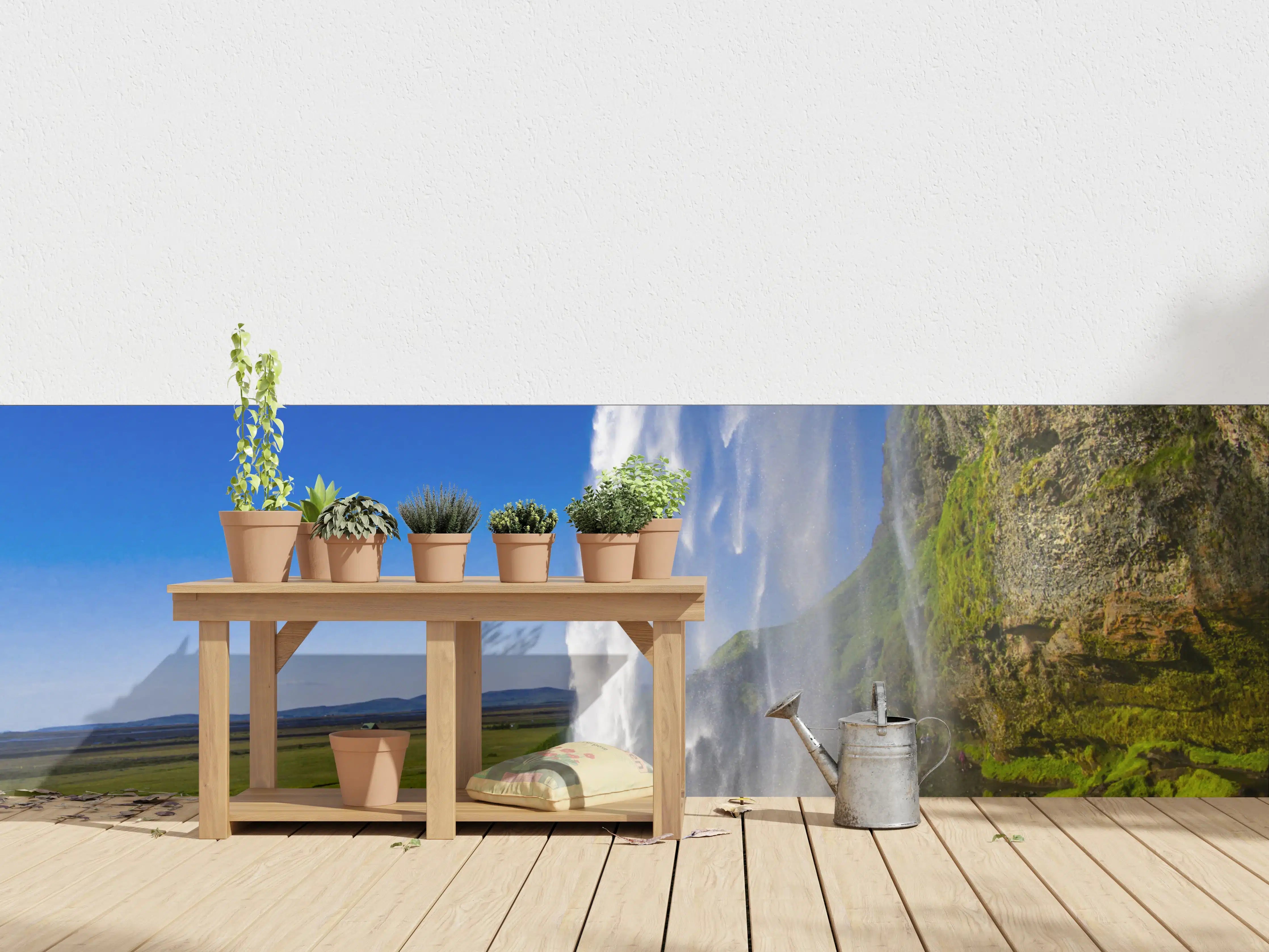 Wandverkleidung außen - Majestätischer Wasserfall in grüner Naturlandschaft