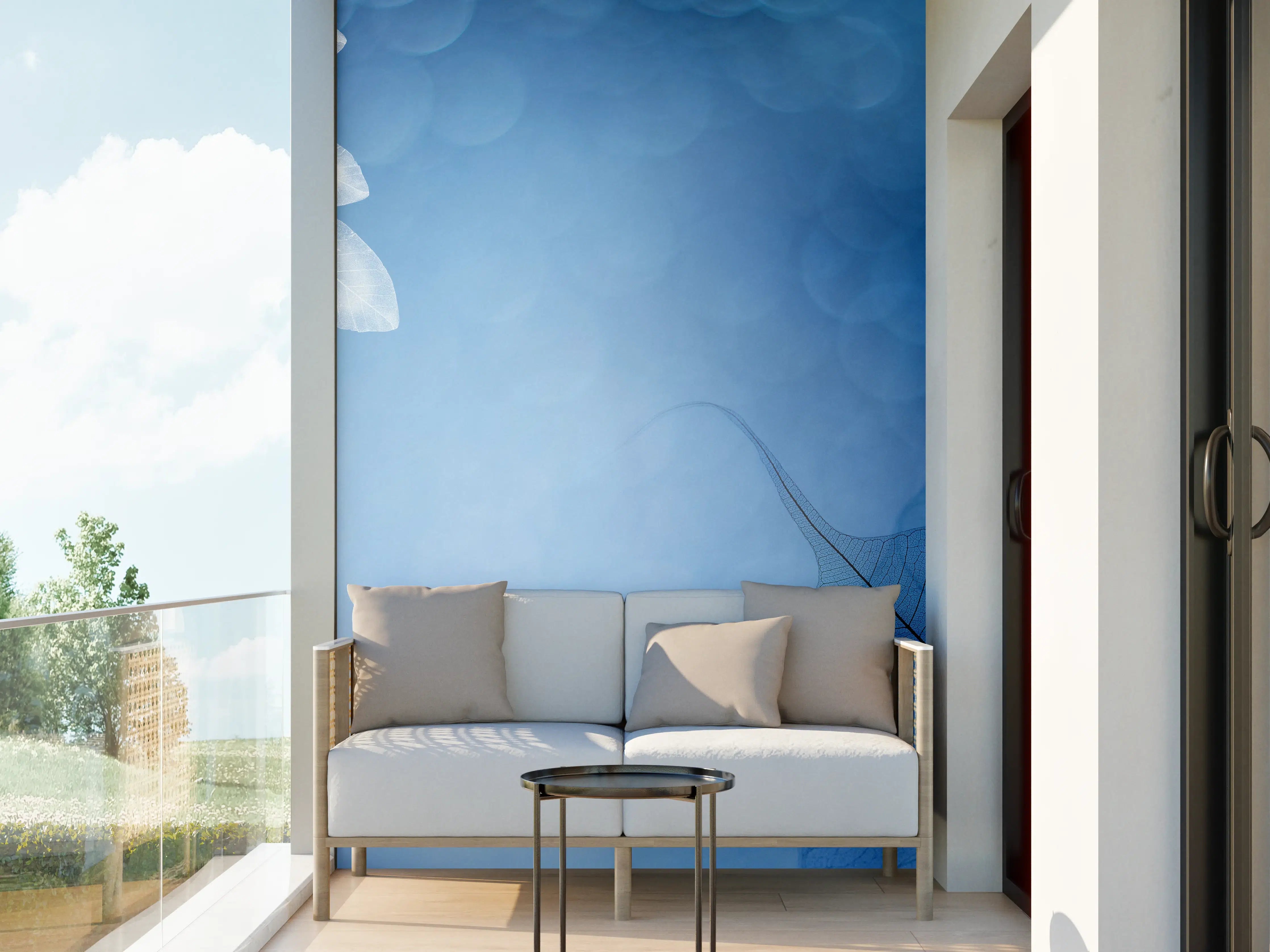 Wandverkleidung außen - Makro Blätter Blau-Grau Kunst