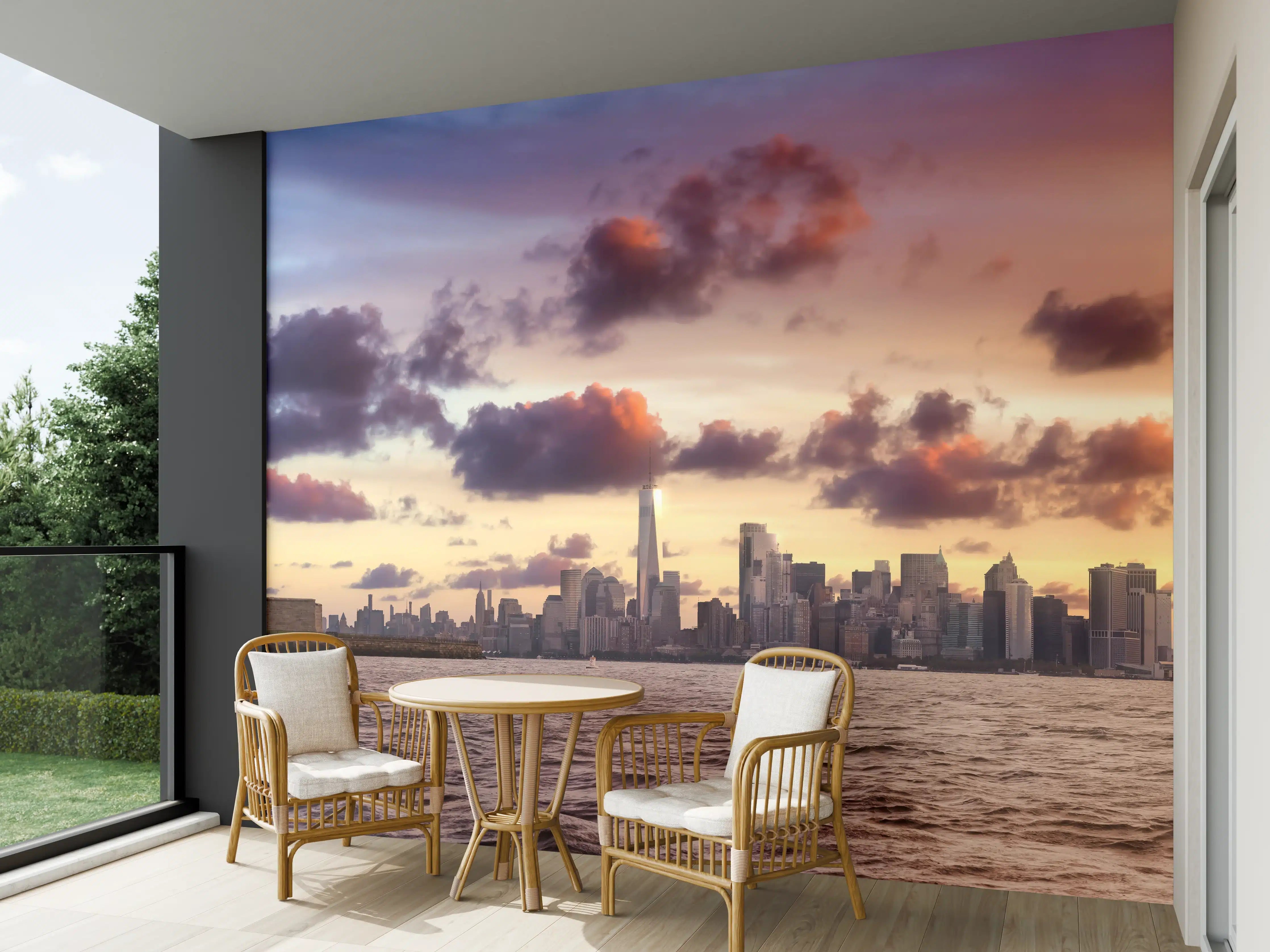 Wandverkleidung außen - Manhattan Skyline Sonnenuntergang