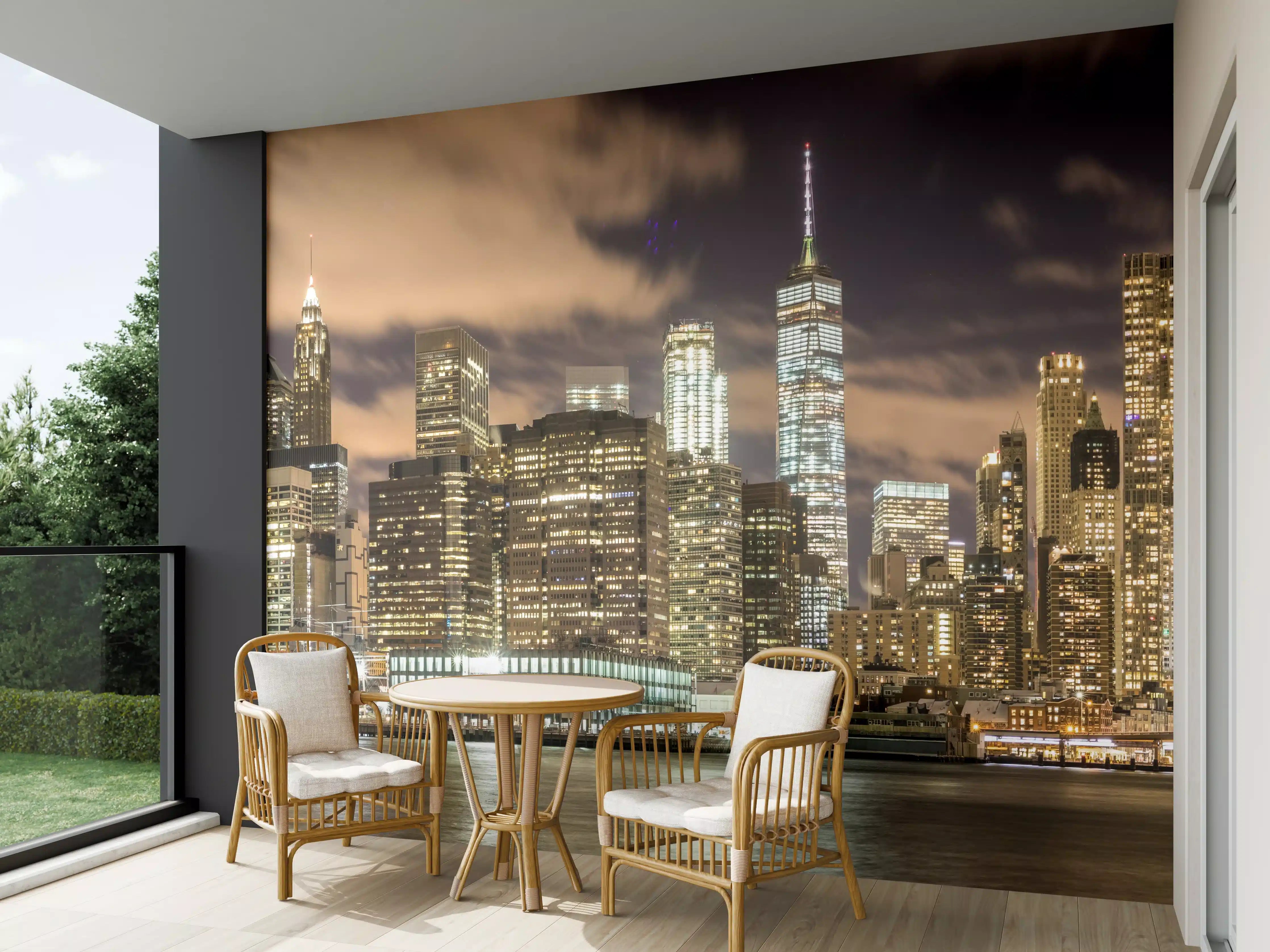 Wandverkleidung außen - Manhattan Skyline im Glanz der Nacht