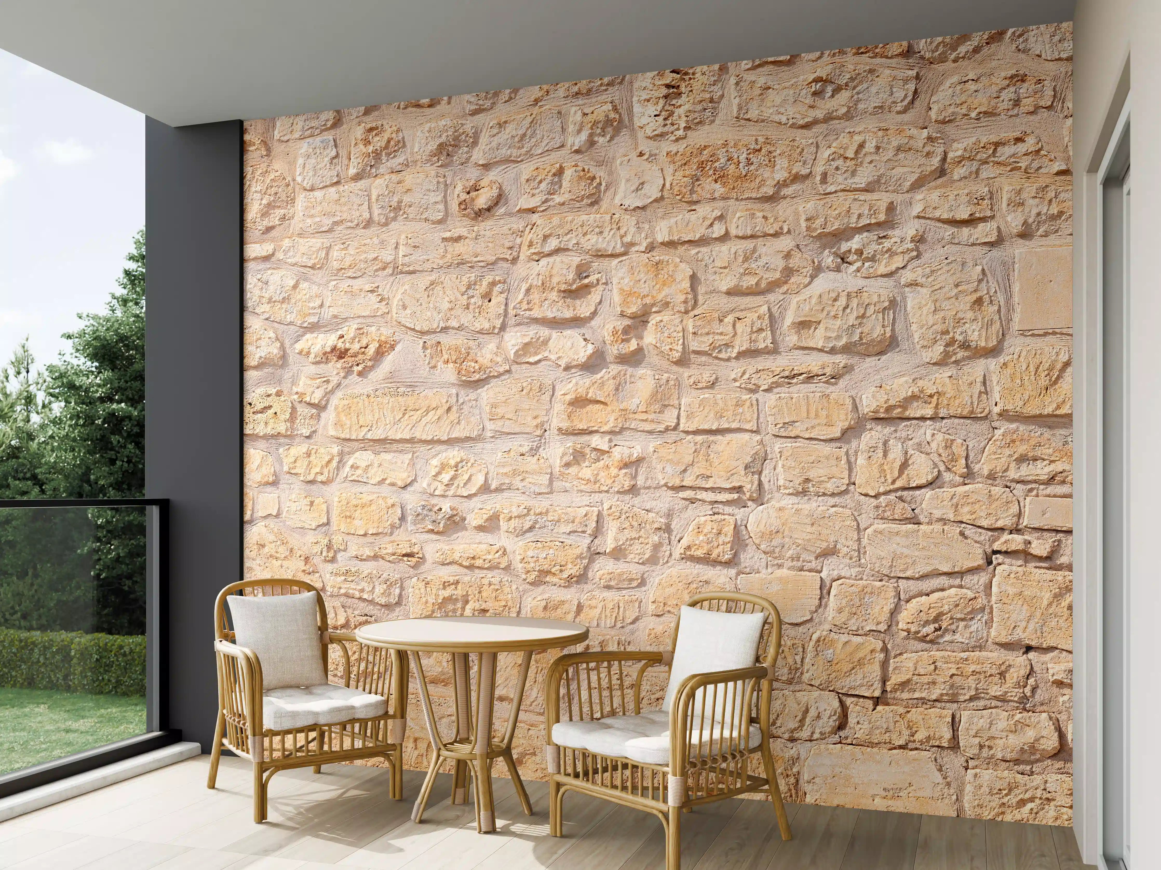 Wandverkleidung außen - Massive braune Steinfassade