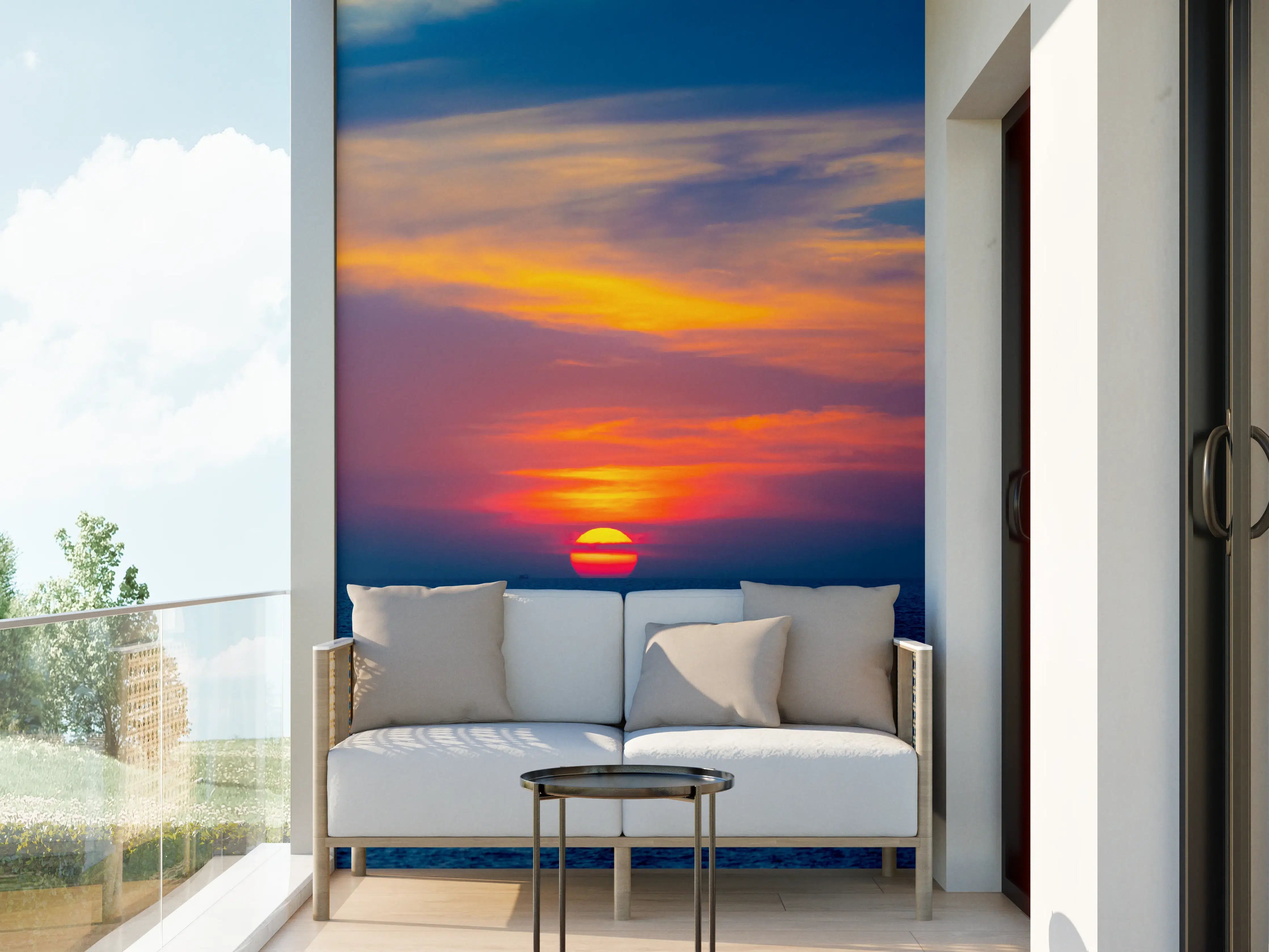 Wandverkleidung außen - Meer-Sonnenuntergang Blau-Orange