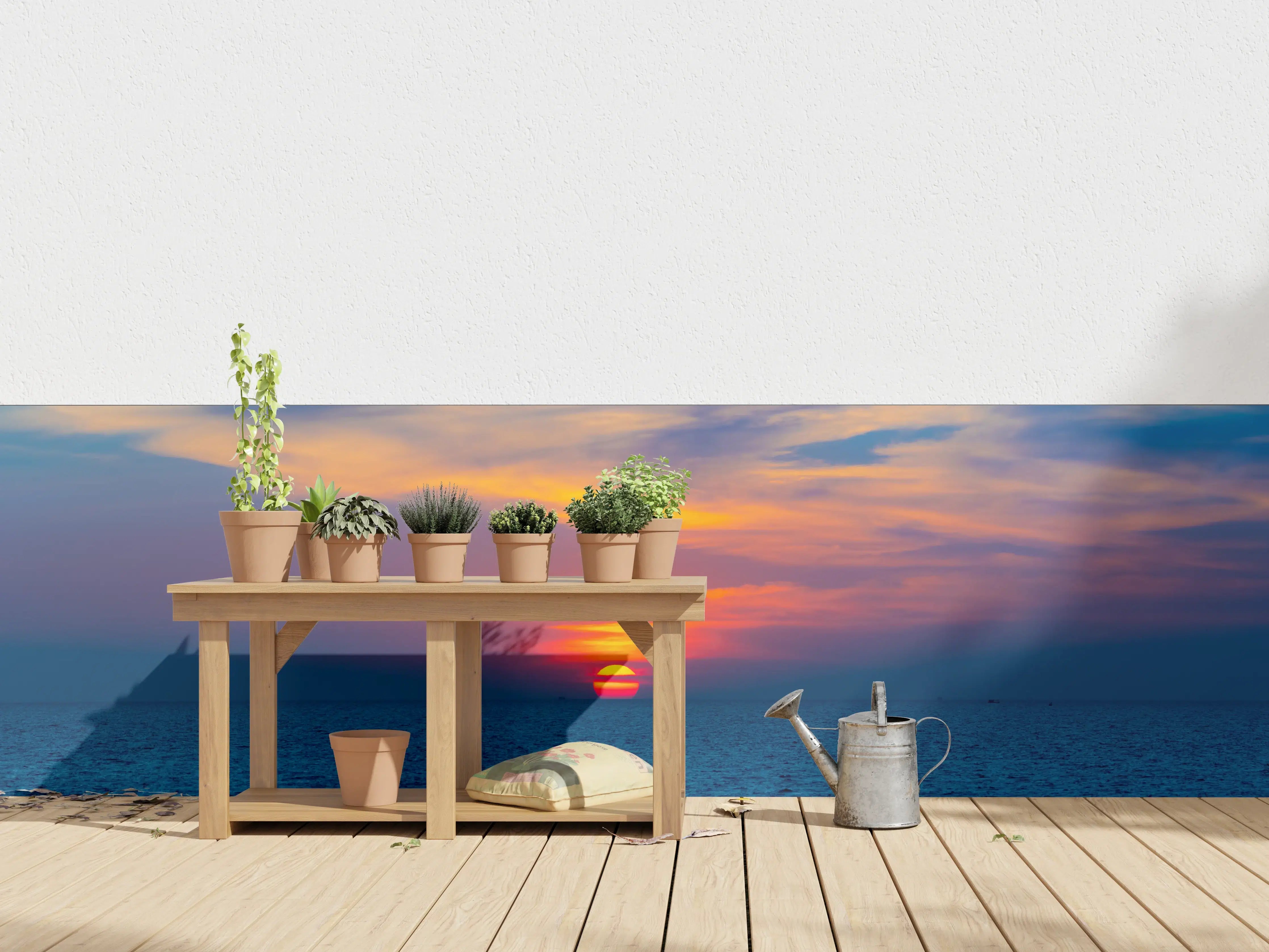Wandverkleidung außen - Meer-Sonnenuntergang Blau-Orange