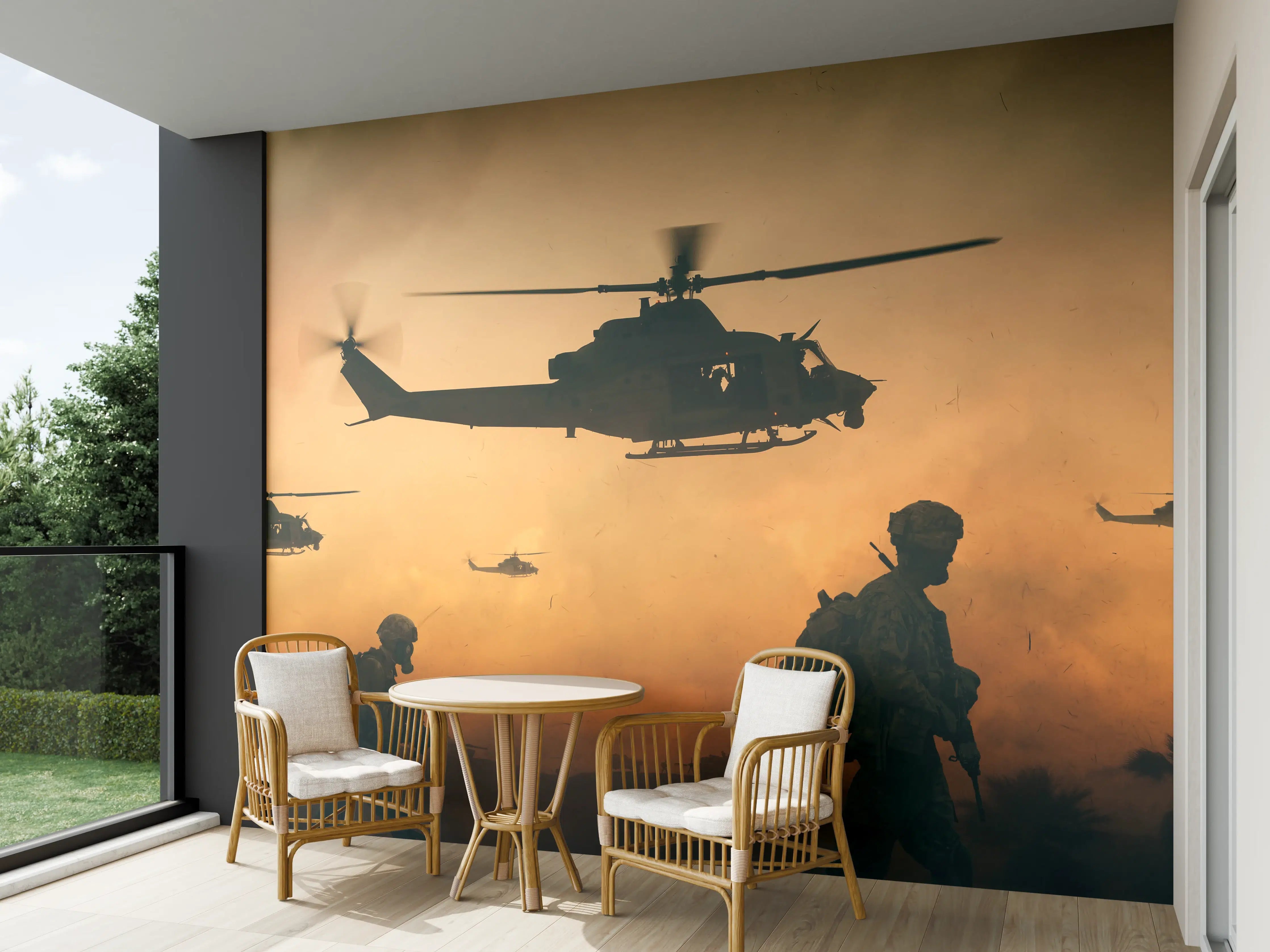 Wandverkleidung außen - Militär und Hubschrauber auf dem Weg zum Schlachtfeld