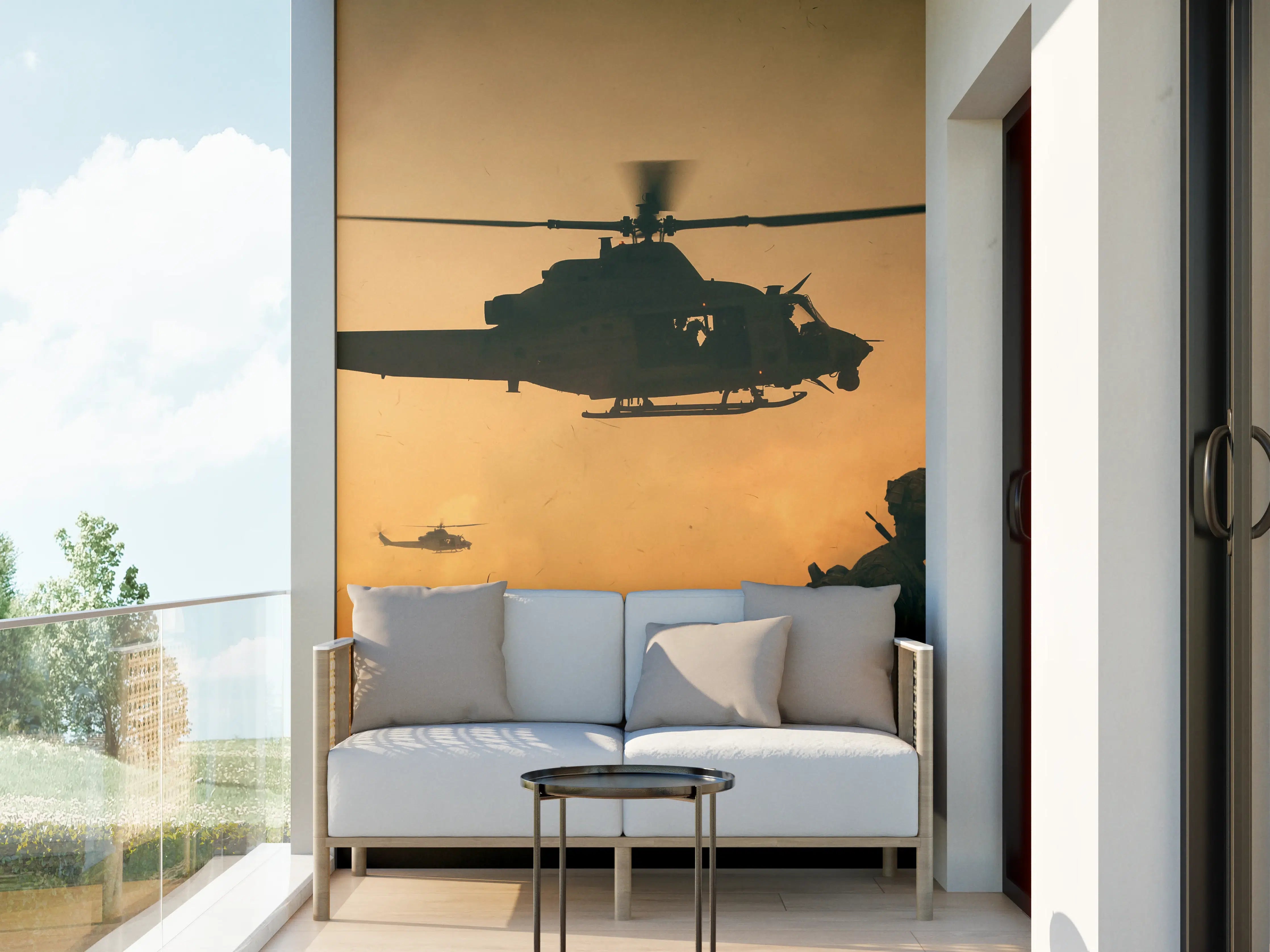 Wandverkleidung außen - Militär und Hubschrauber auf dem Weg zum Schlachtfeld