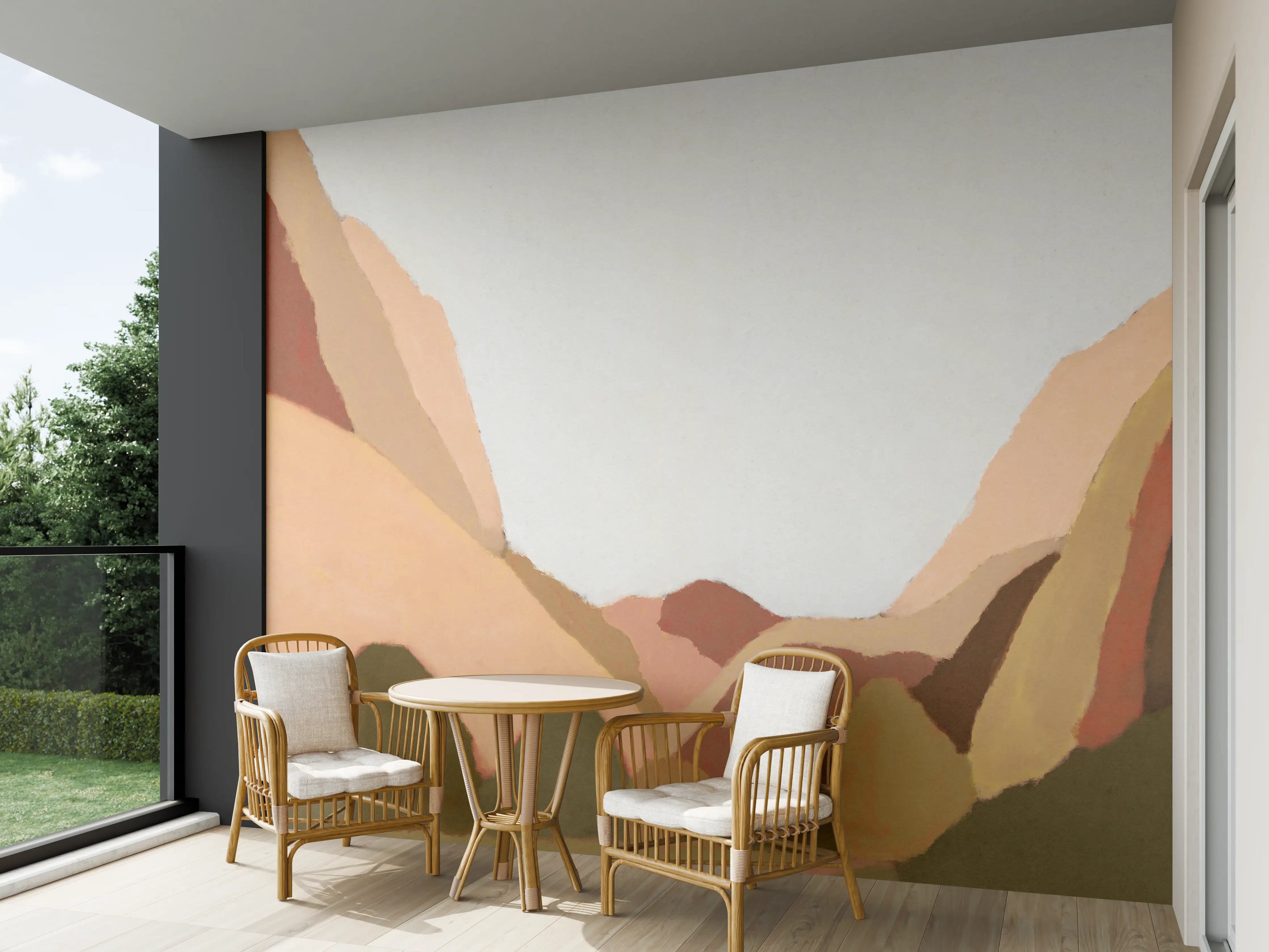 Wandverkleidung außen - Minimalistische Berge Naturillustration