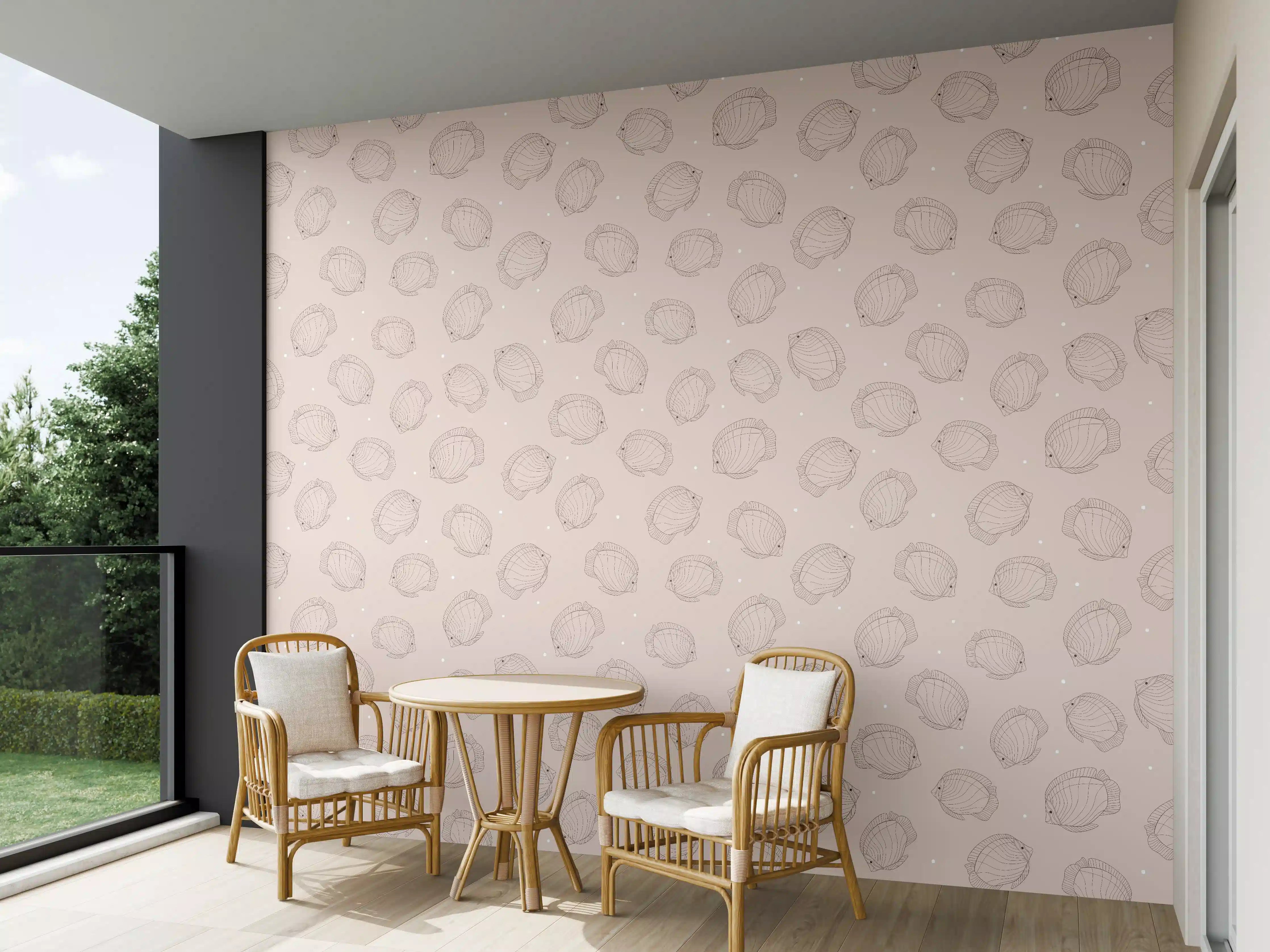 Wandverkleidung außen - Minimalistische Fische Beige-Rosa