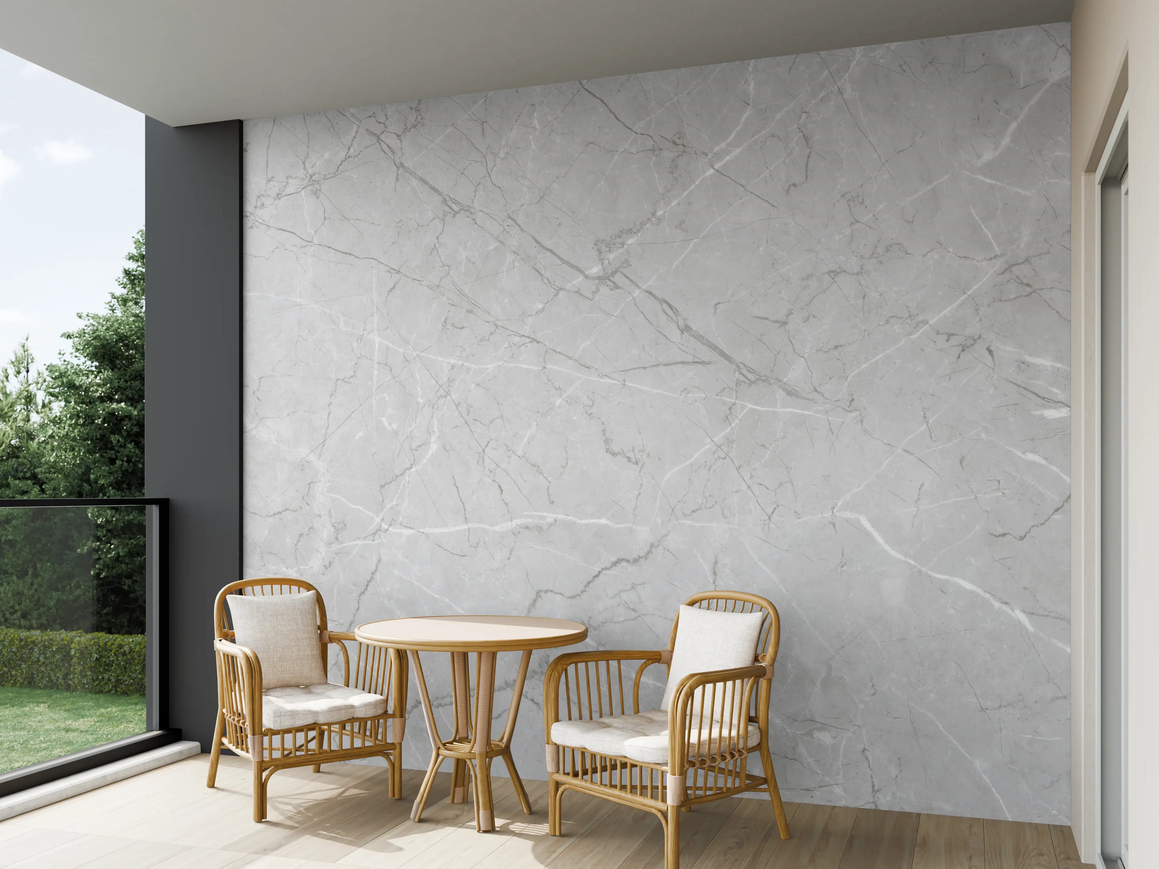 Wandverkleidung außen - Minimalistische Marmorfläche in Weiß und Grau