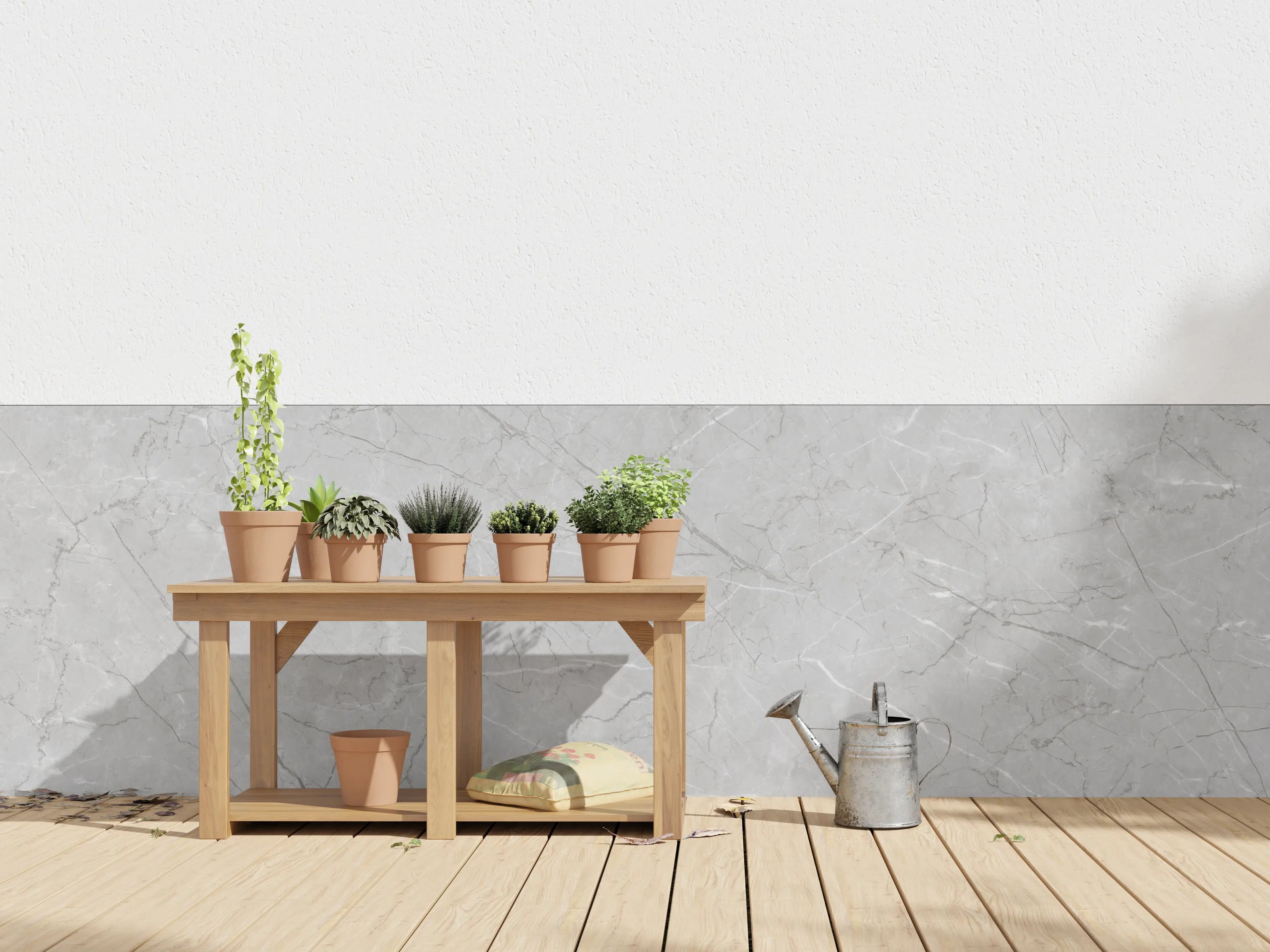 Wandverkleidung außen - Minimalistische Marmorfläche in Weiß und Grau