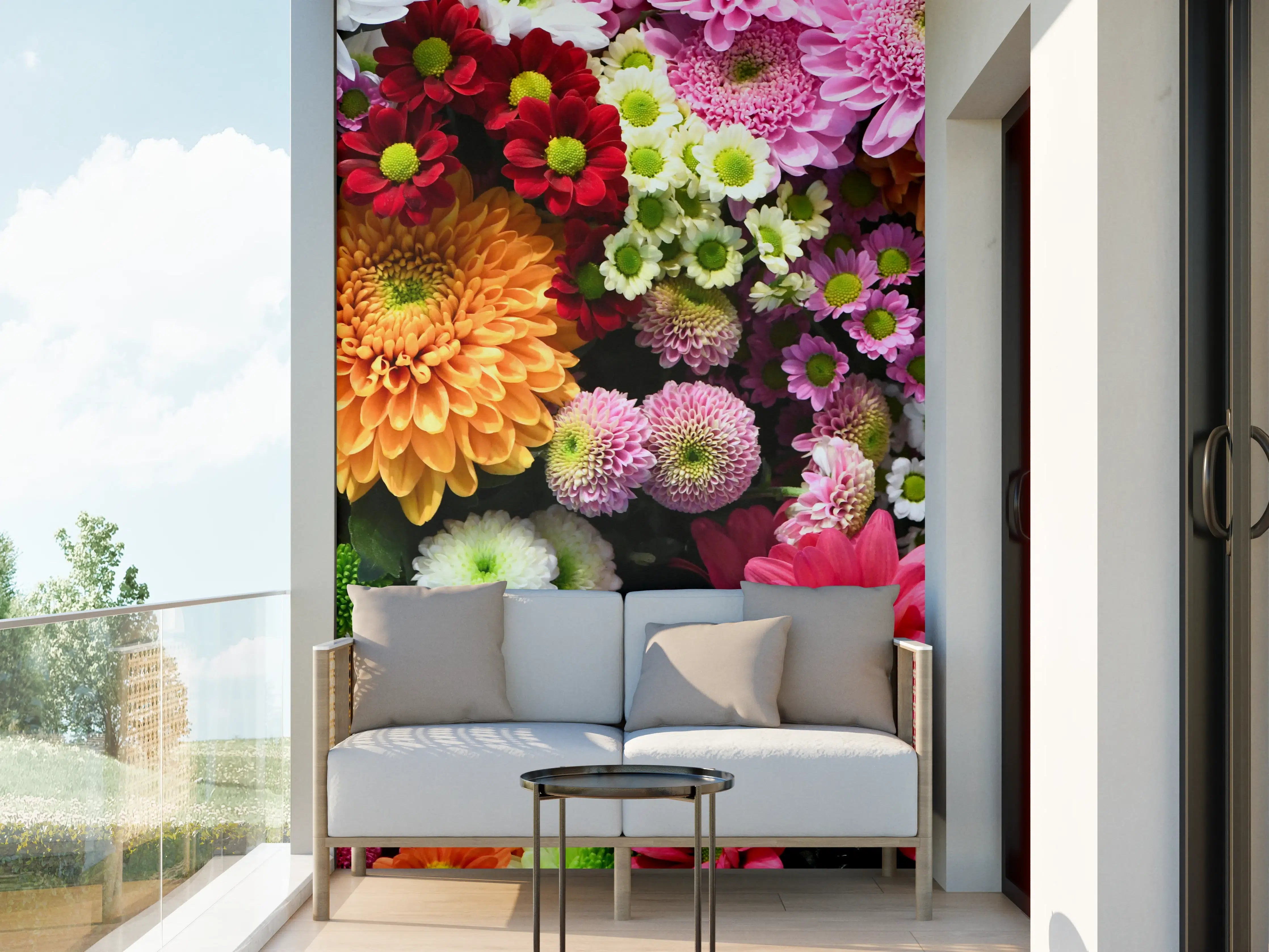 Wandverkleidung außen - Mix aus bunten Frühlingsblumen