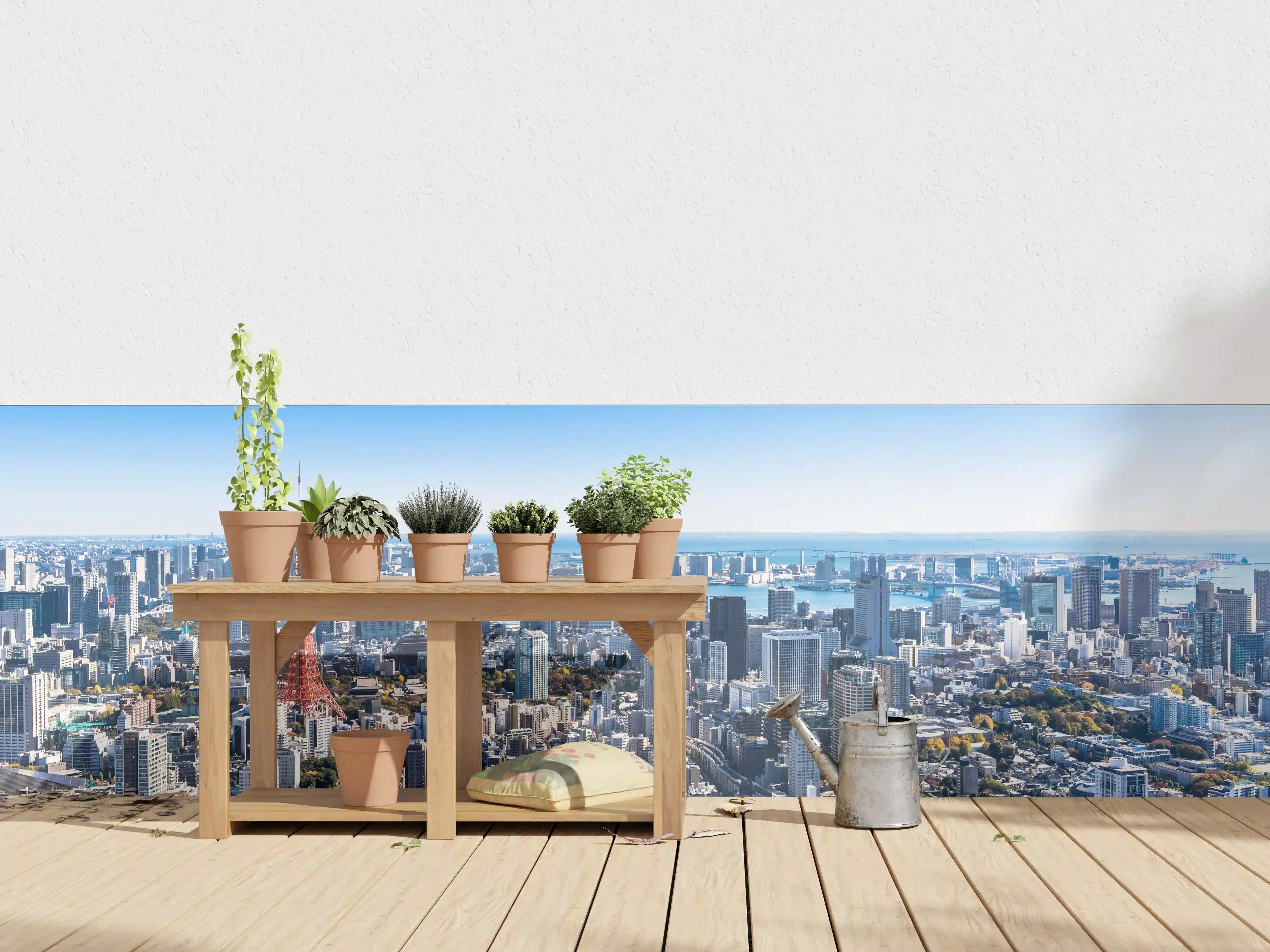 Wandverkleidung außen - Moderne Tokyo Skyline mit blauer Himmelskulisse