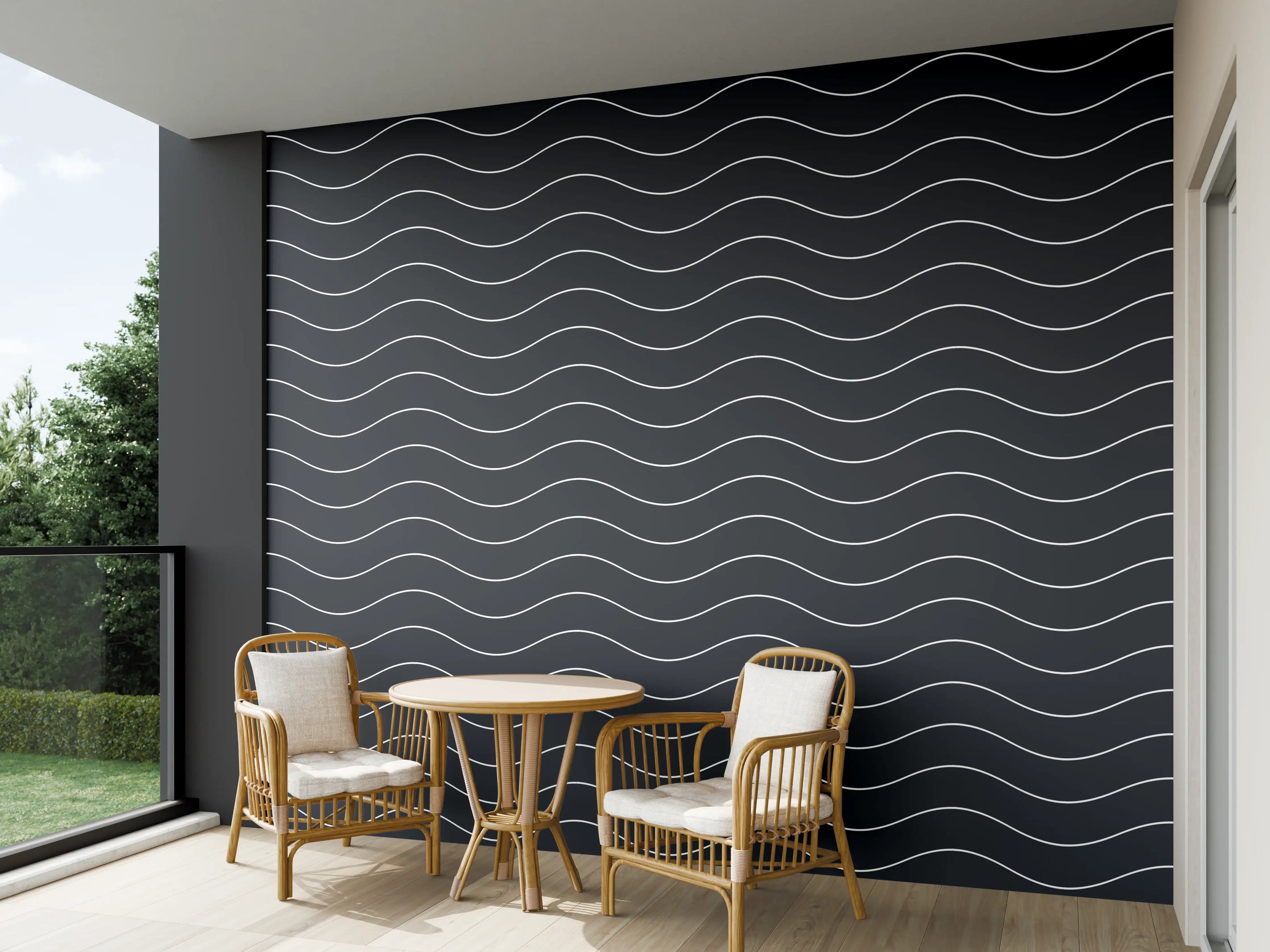 Wandverkleidung außen - Moderne Wasseroberfläche mit schwarzen Wellen