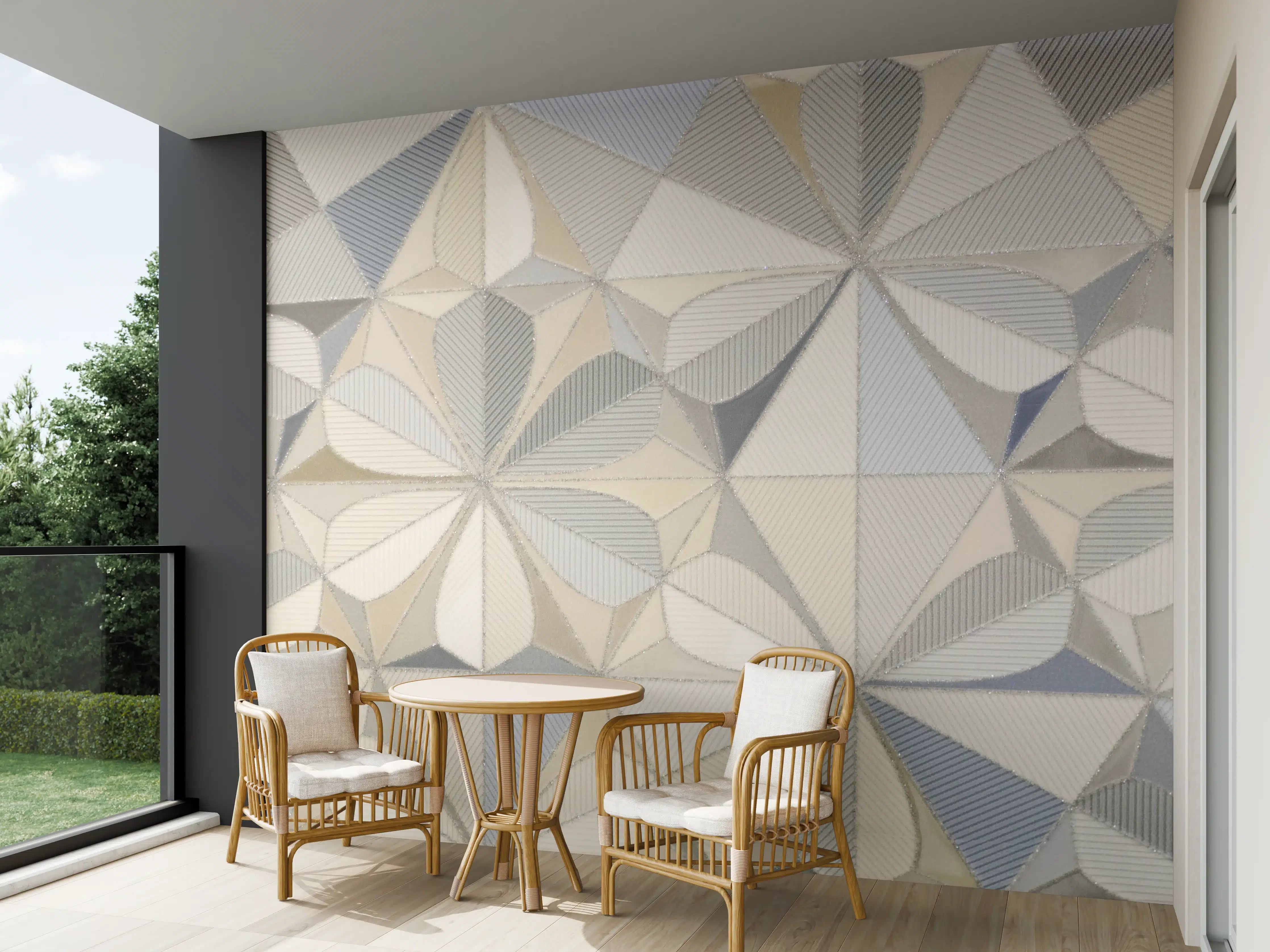 Wandverkleidung außen - Moderne geometrische Fliesenmuster in neutralen Farbtönen