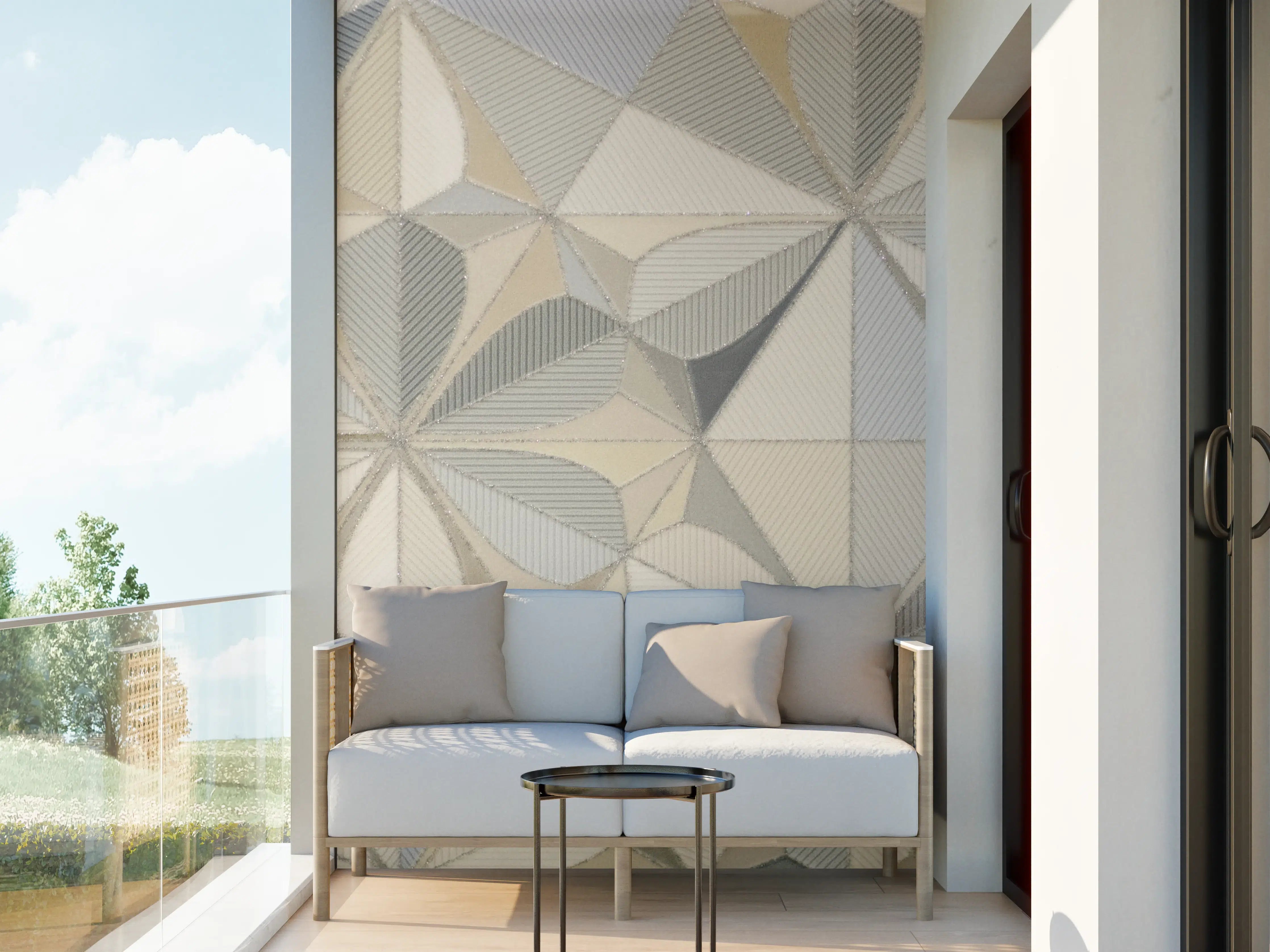Wandverkleidung außen - Moderne geometrische Fliesenmuster in neutralen Farbtönen