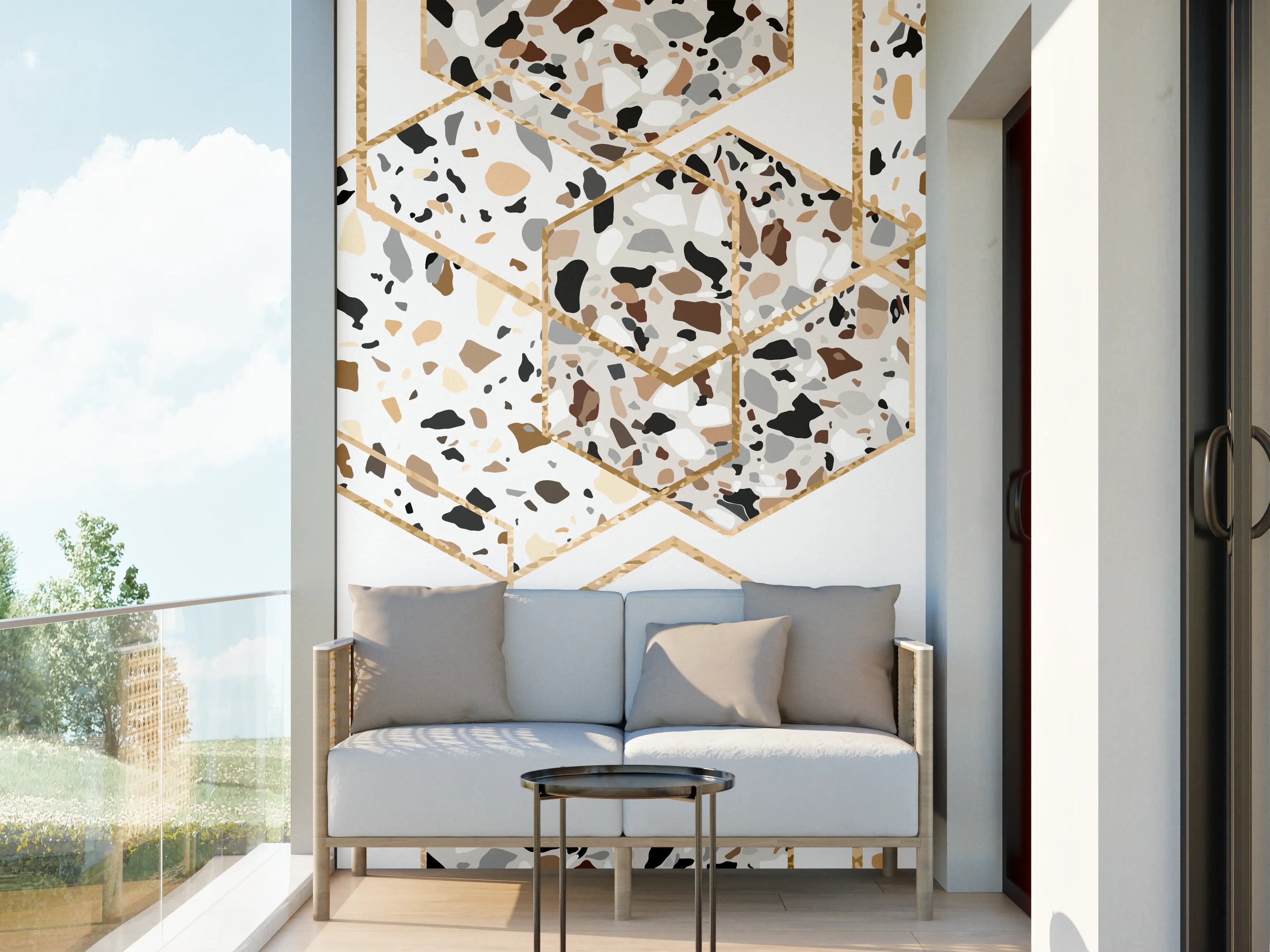Wandverkleidung außen - Modernes Terrazzo-Gold-Muster