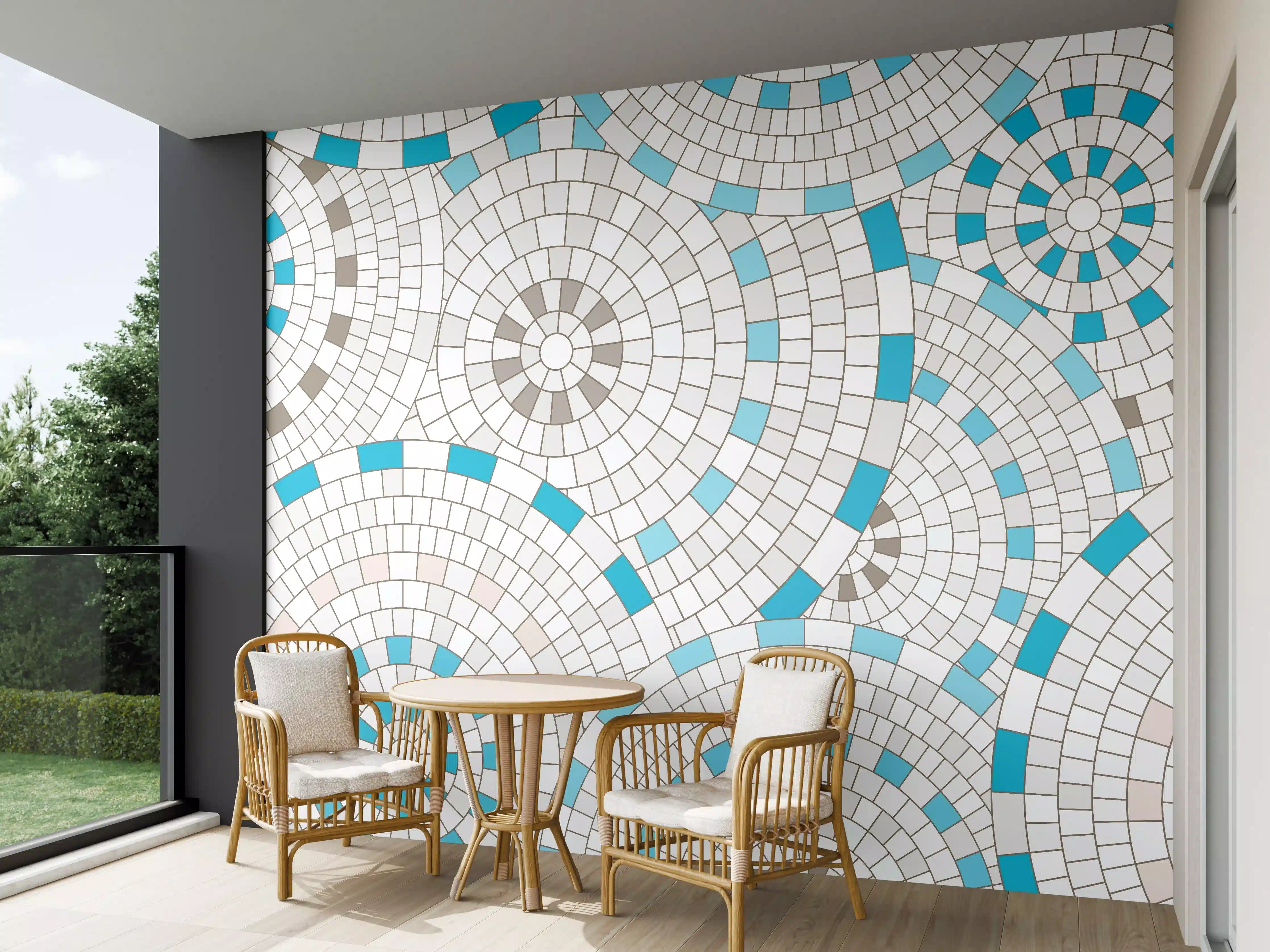 Wandverkleidung außen - Modernes Weiß-Blau Mosaik-Design