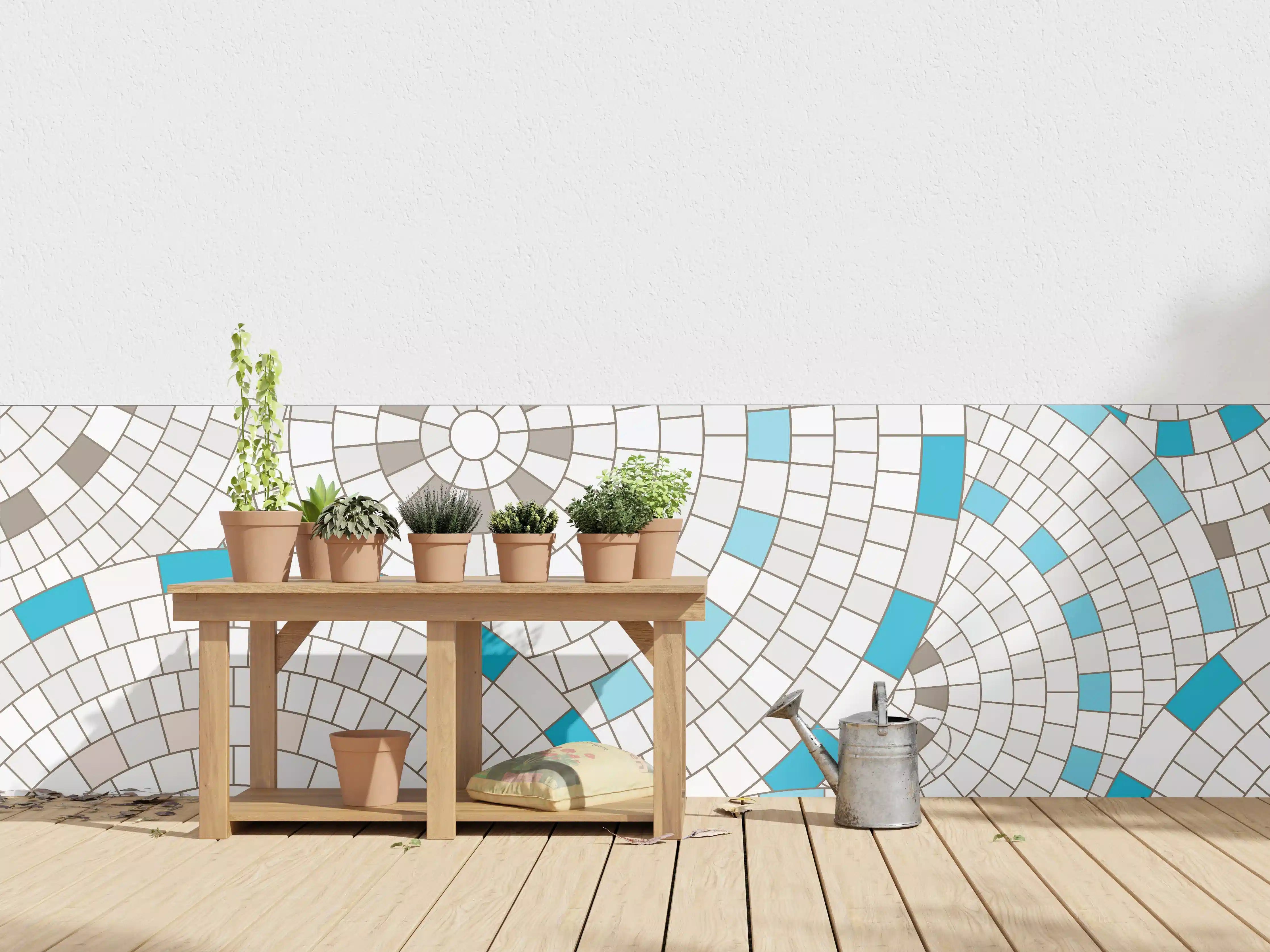 Wandverkleidung außen - Modernes Weiß-Blau Mosaik-Design