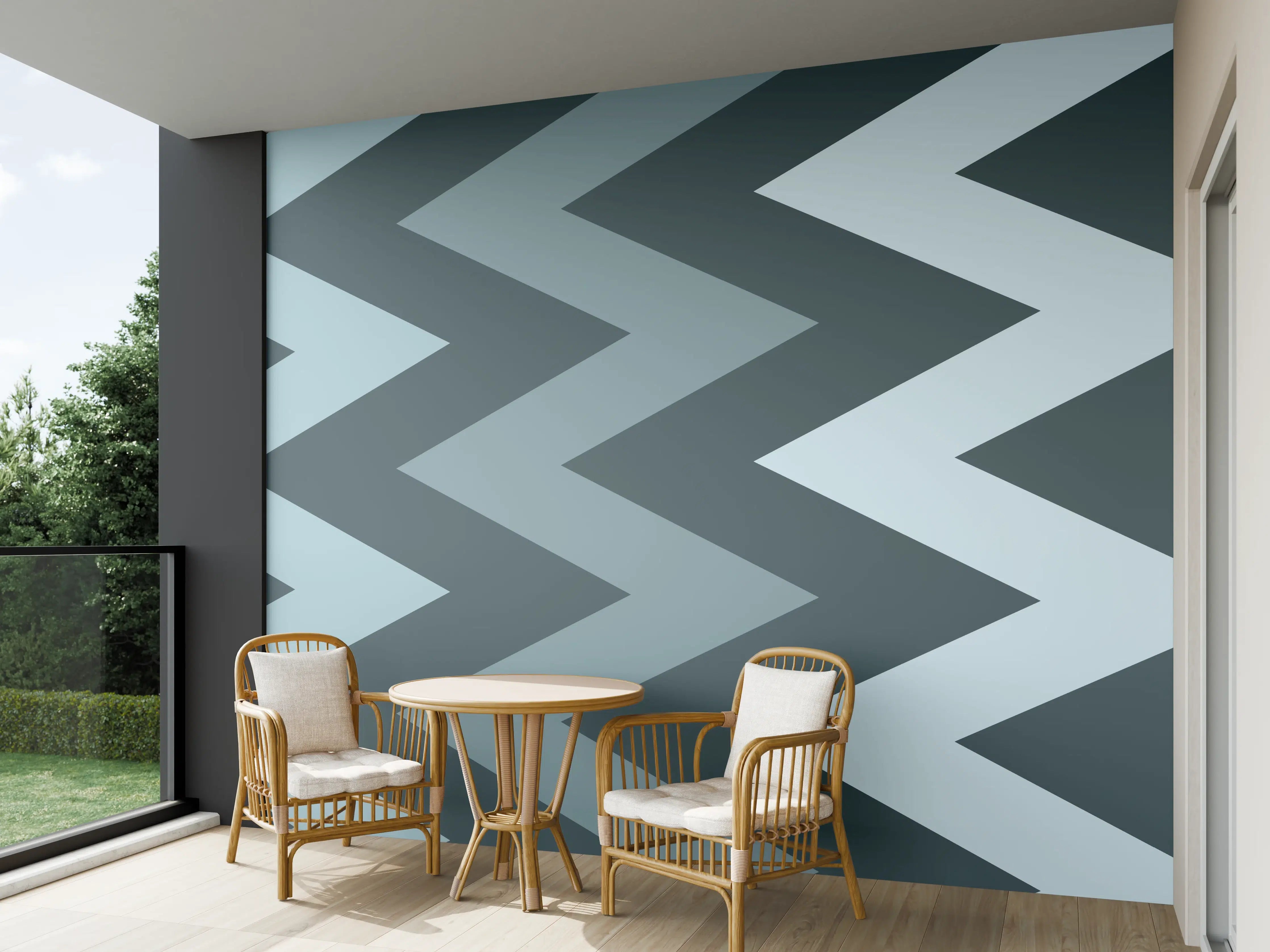 Wandverkleidung außen - Modisches geometrisches Muster in Blau und Grau